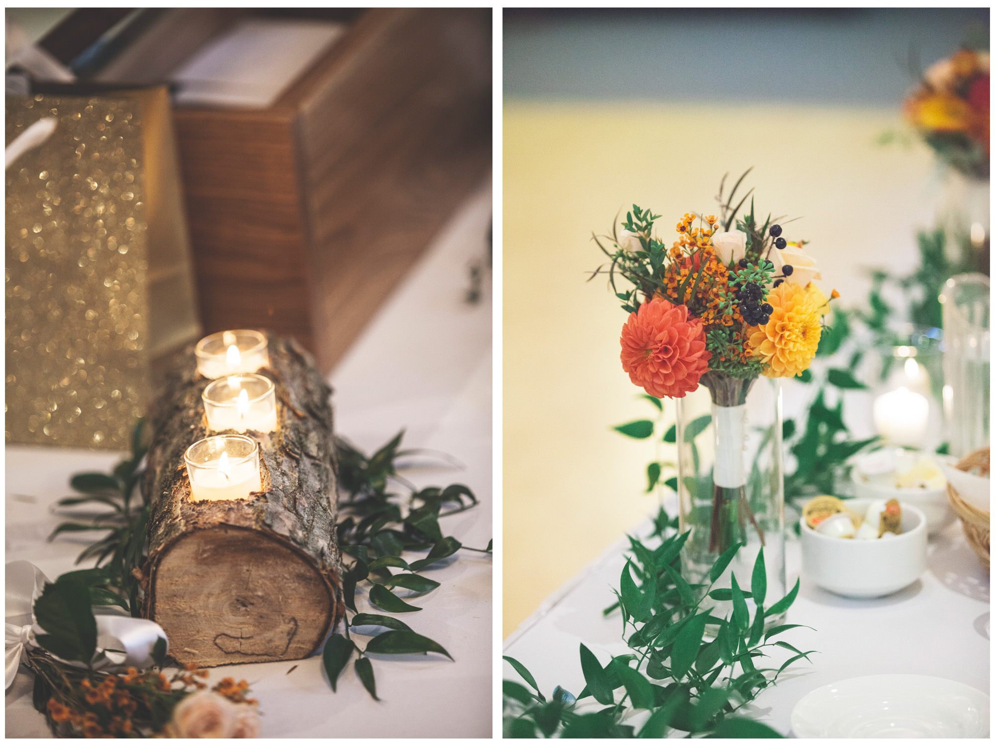 Some cool log candle holders made by the groom!