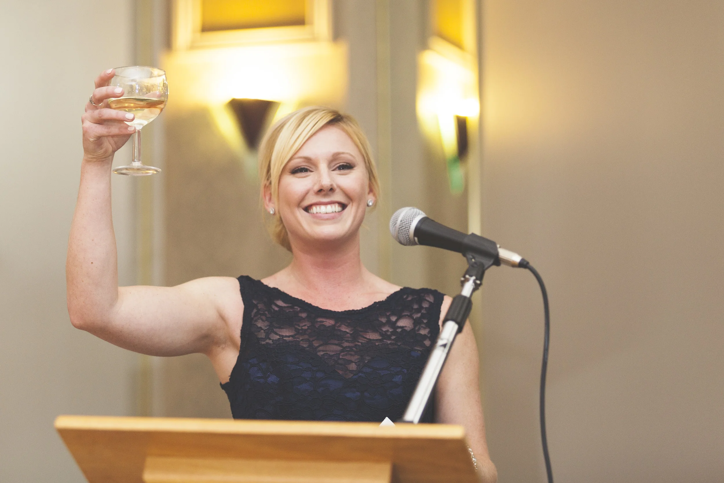Cheersing to the bride and groom.