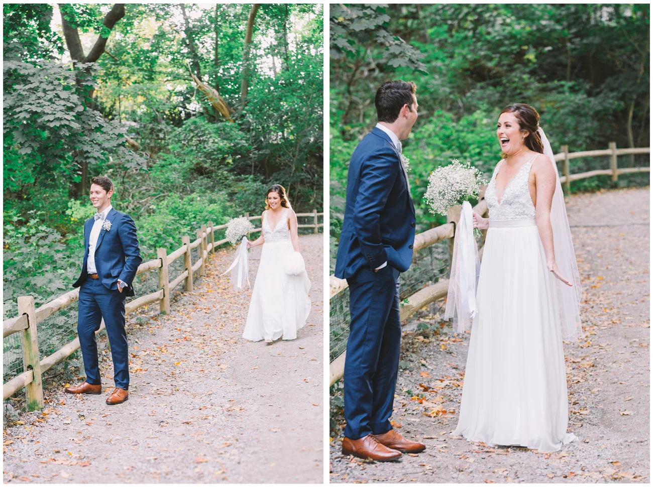 First look photo of bride and groom in Don Valley.