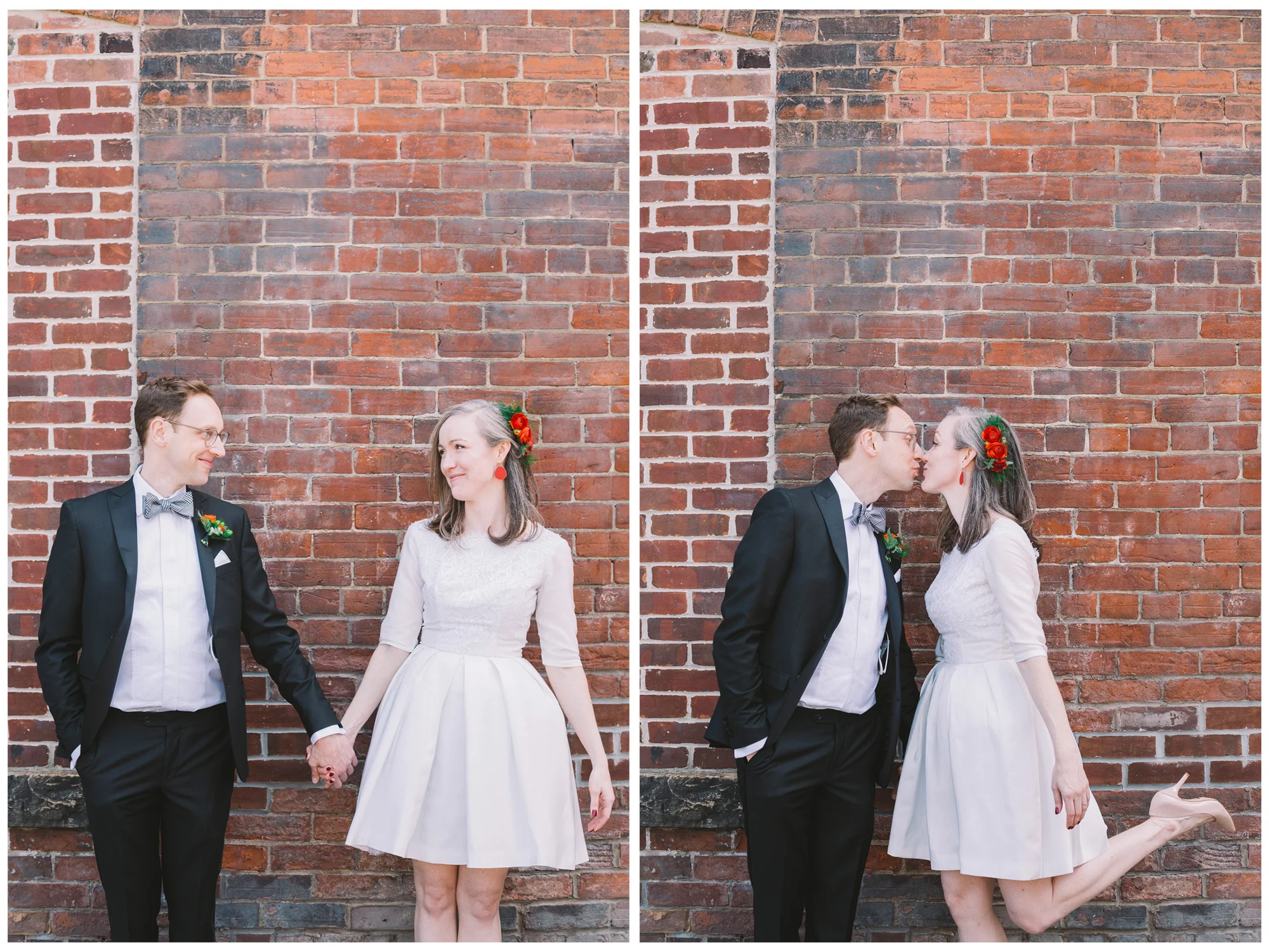 Gladstone Hotel Wedding Photo with Brick Wall