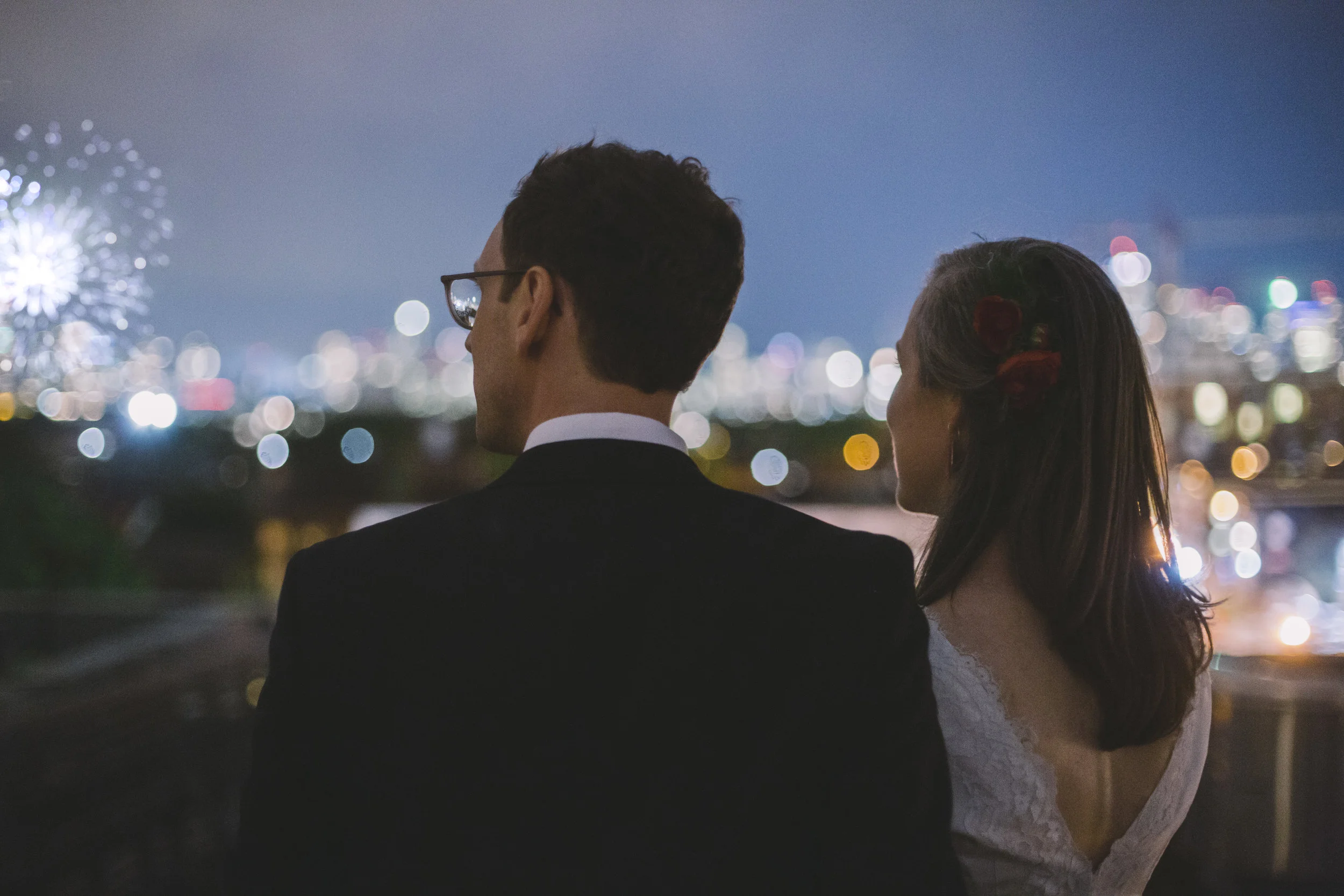 Wedding Couple Watching Fireworks Over Toronto
