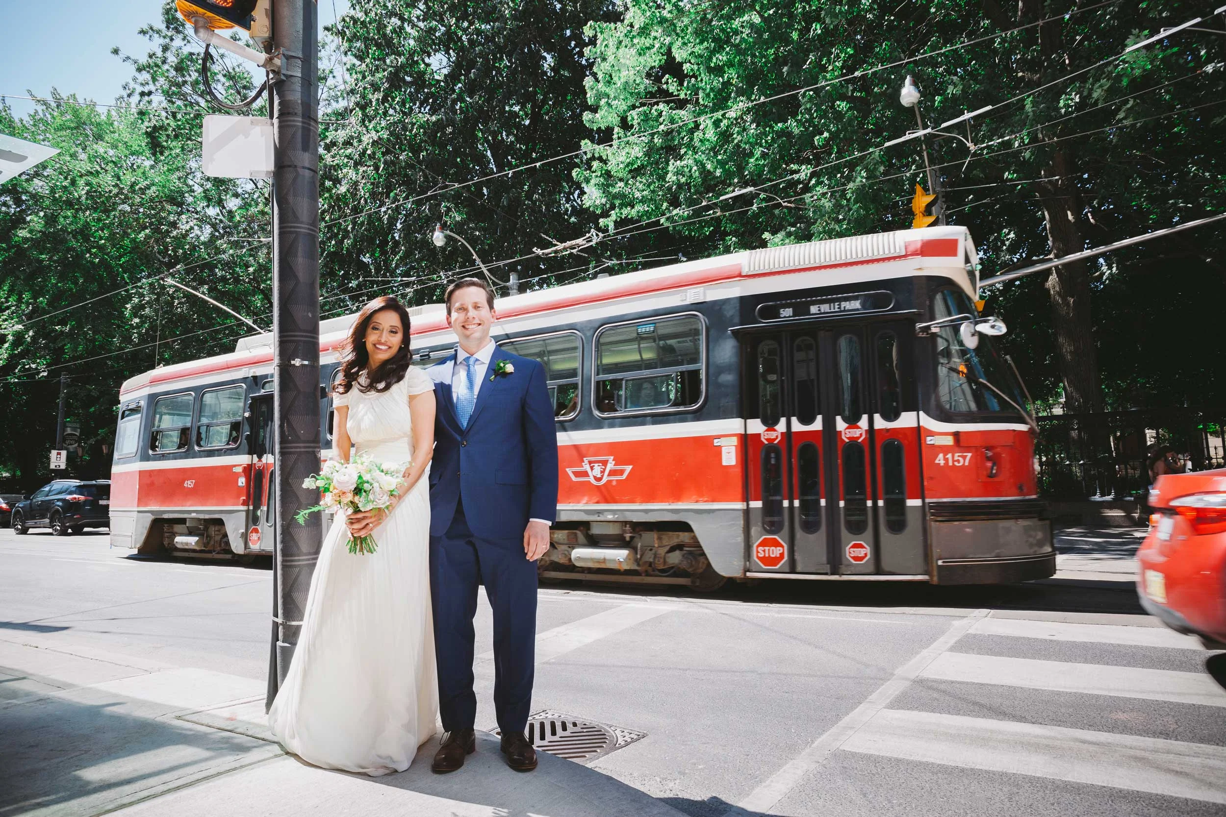Wedding Photo with the 501 Queen Streetcar in Toronto