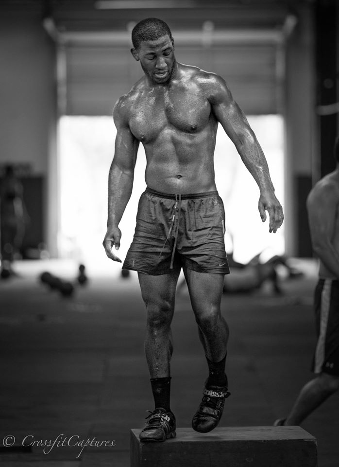 EaDo Elite Athlete Tobi doing burpee box jump overs on a recent WOD Photo Credit Sierra Prime 