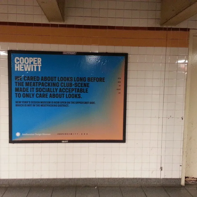 Long before meatpacking...what?? WHAT did it do? You're really going to reduce the complexities that regulate the economy of monetized superficiality to a neighborhood? Seeing this contortionist advertisement stretching to reach for NYC art-scene rel