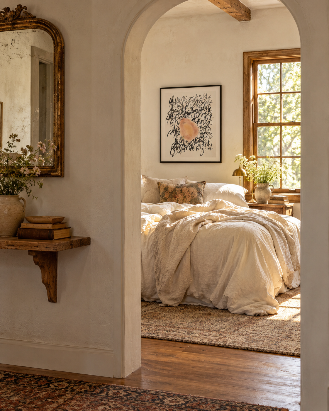 Sunlit Rustic Farmhouse Bedroom.png