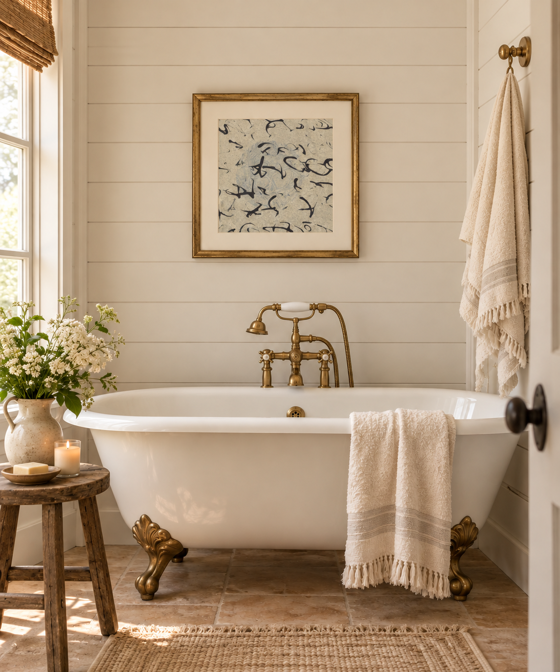 Sunlit Vintage Farmhouse Bathroom.png