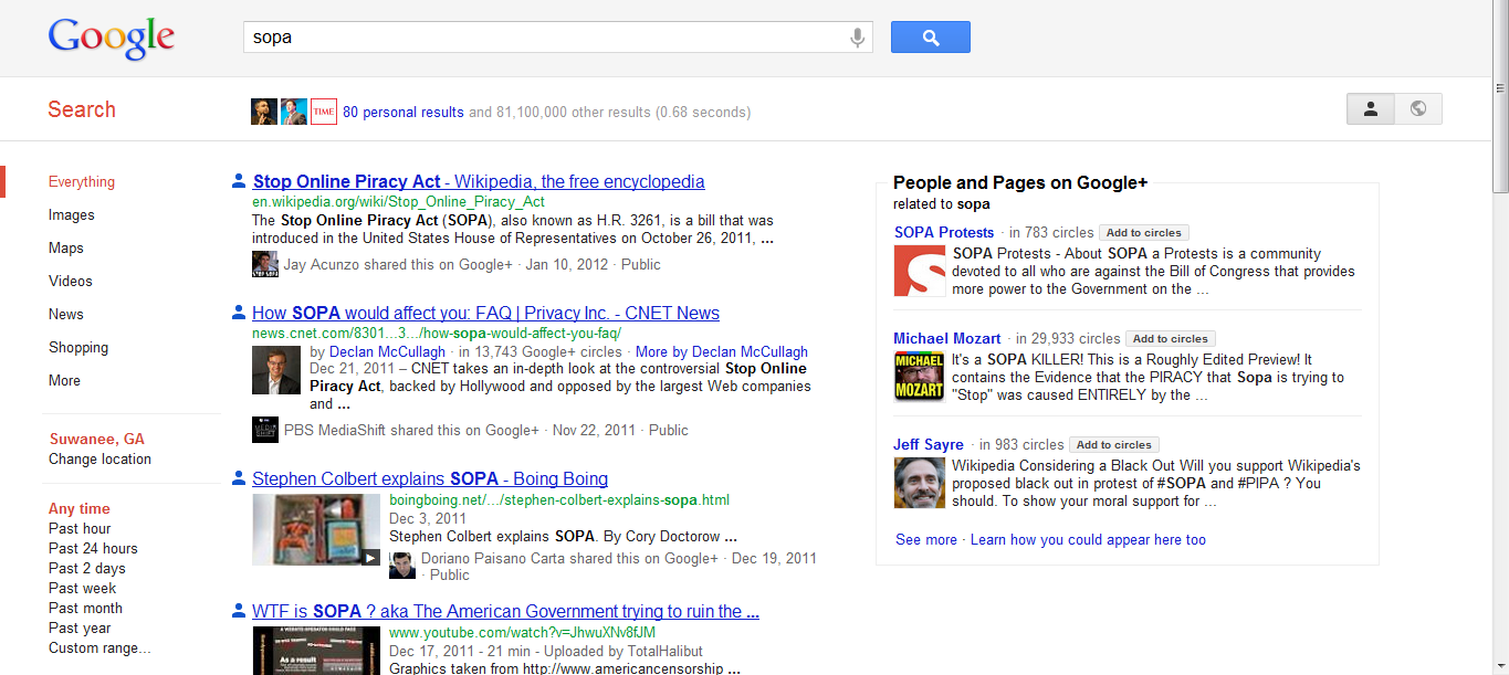 SOPA - social search results