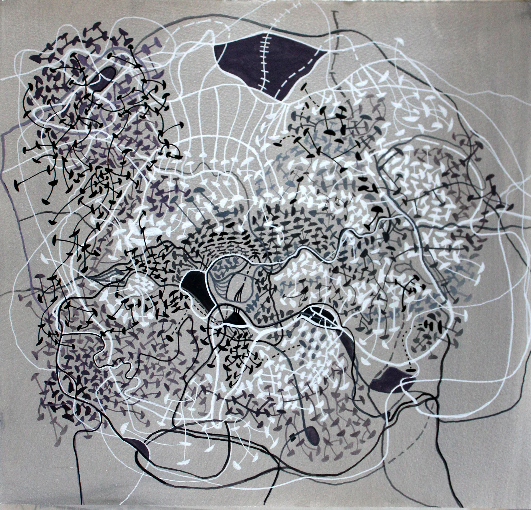 BCR untitled, 2015, pencil, ink, gouache, marker and watercolor on hand painted metalic paper, 17 X 17.5 inches