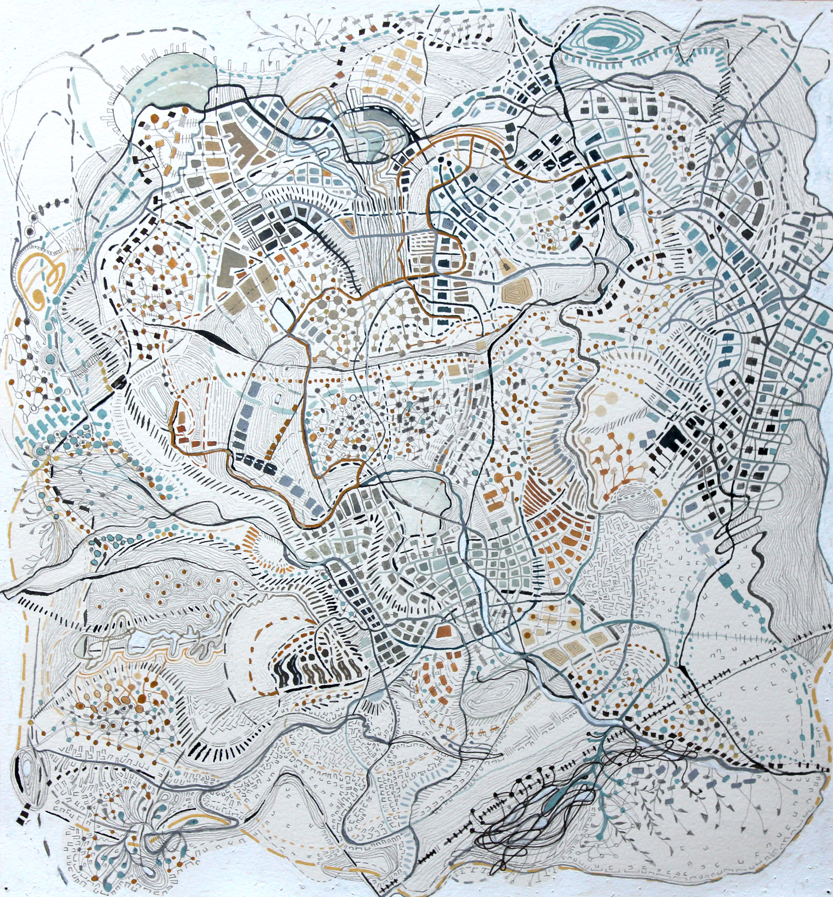 cities of desire, #9, 2015 pencil, ink, gouache, watercolor on paper, 17.25 x 17.5 inchea