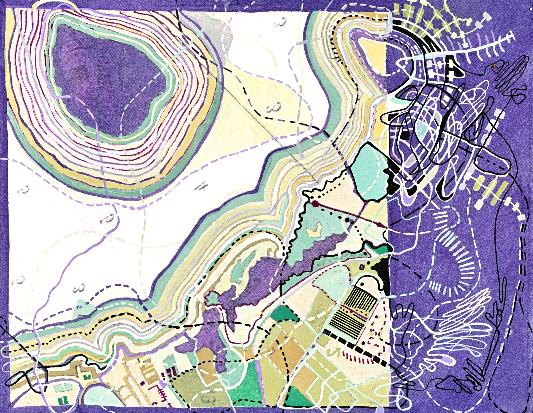 Re Imagining Brooklyn, 2016, watercolor, gouache, shellac ink and walnut ink, digital print on archival paper, 8.5 x 11 inches