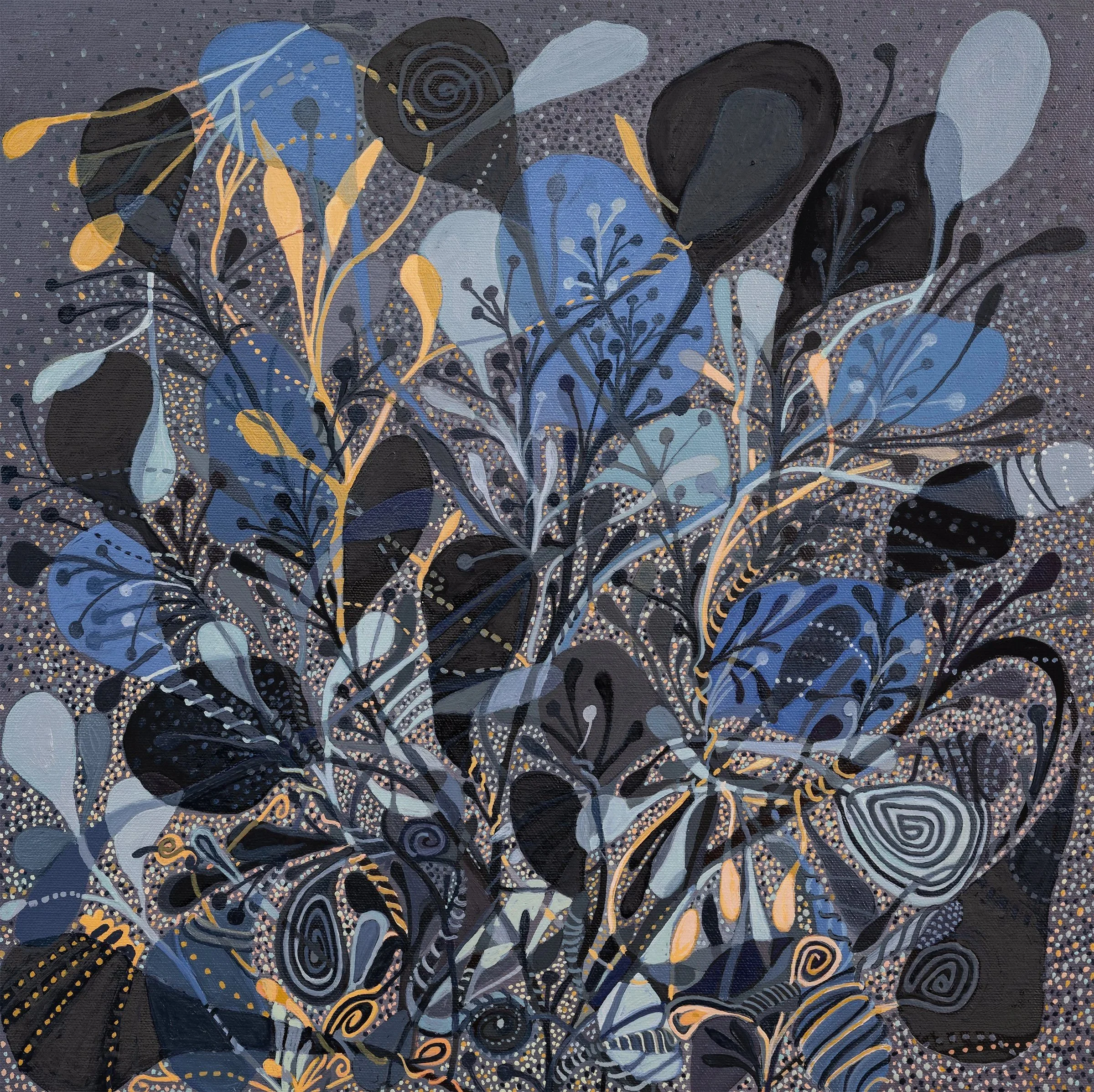 Improvisation 22, 2026, oil and acrylic on canvas/wood panel, 18 x 18 inches