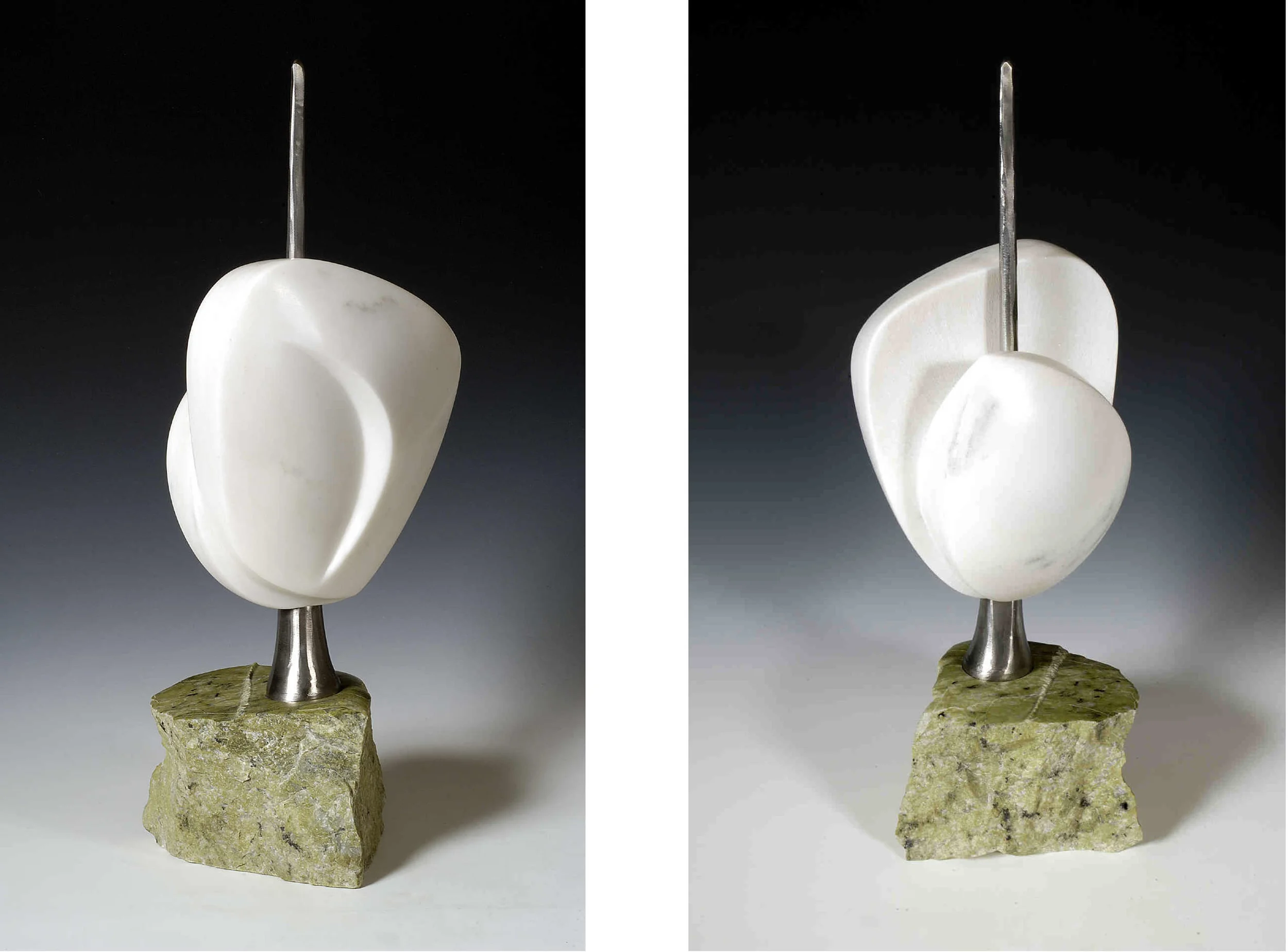 Seedling - 21 x 8 x 6 inches - VT white marble, Canadian serpentine, stainless steel