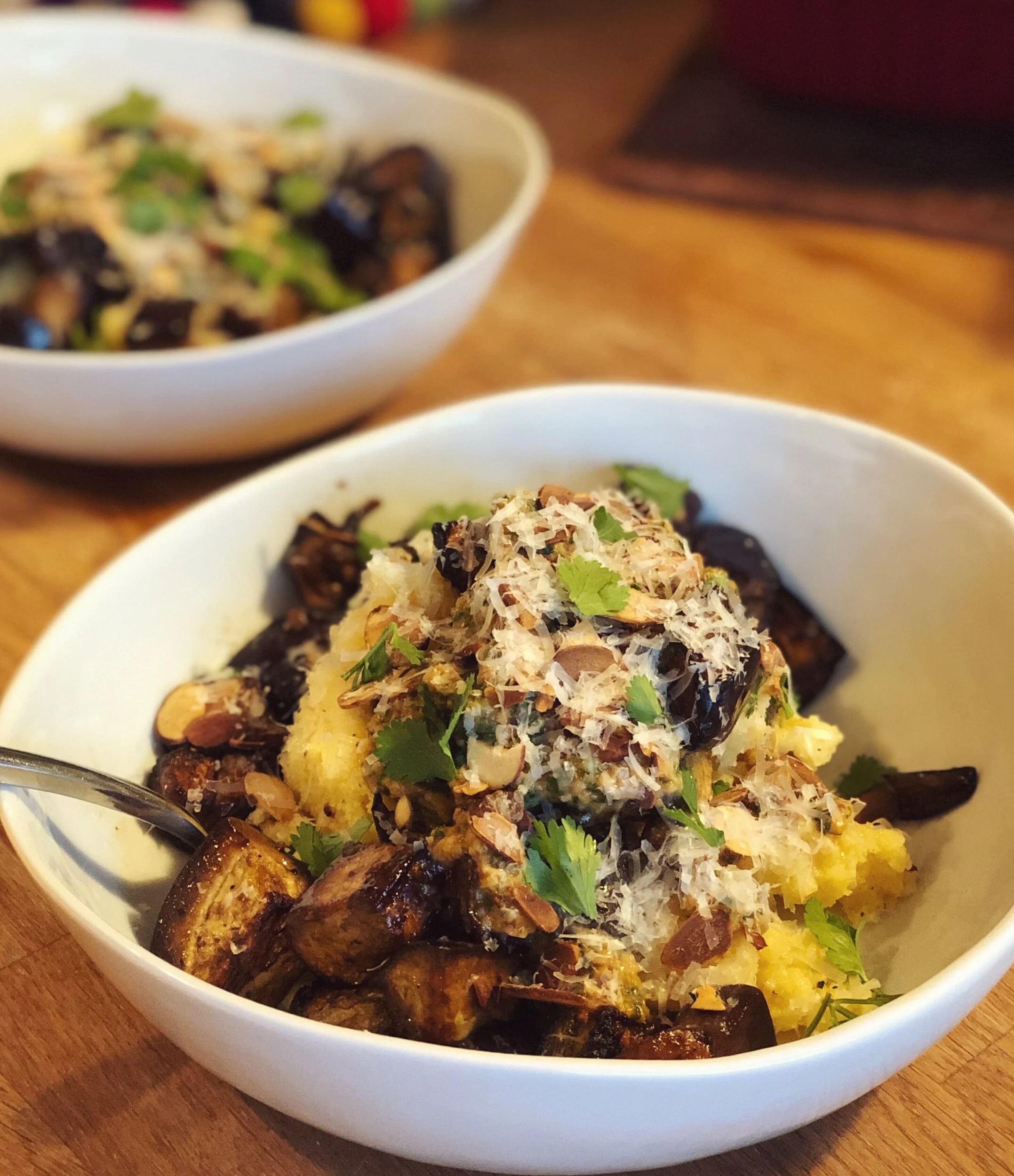 Broiled Eggplant with Creamy Polenta and a Chipotle Sauce