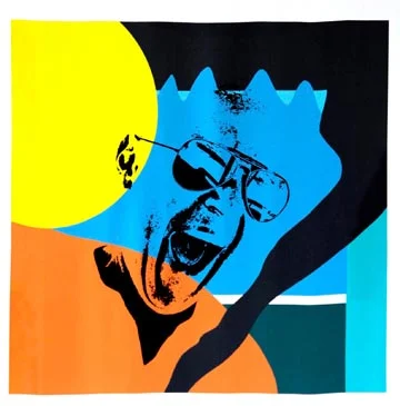 After my color design was printed onto Habotai silk and the ink had dried, I stuck it to the sticky table for fabric silk screening and screened the black layer right on top.