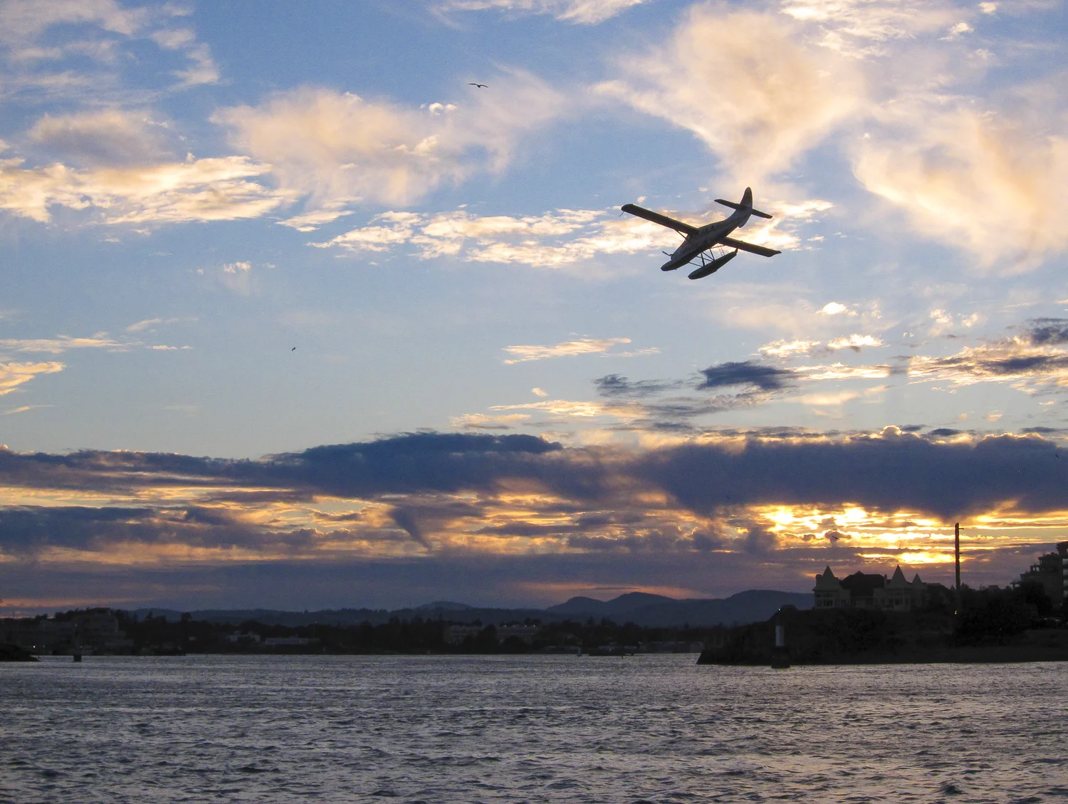 Seaplane tries to beat the last light of the day