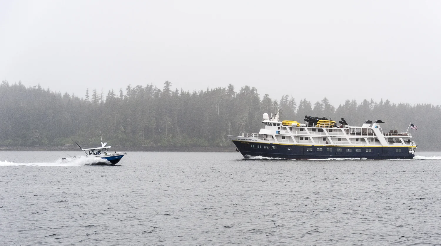 We passed the M/V Explorer , a National Geographic tour vessel.