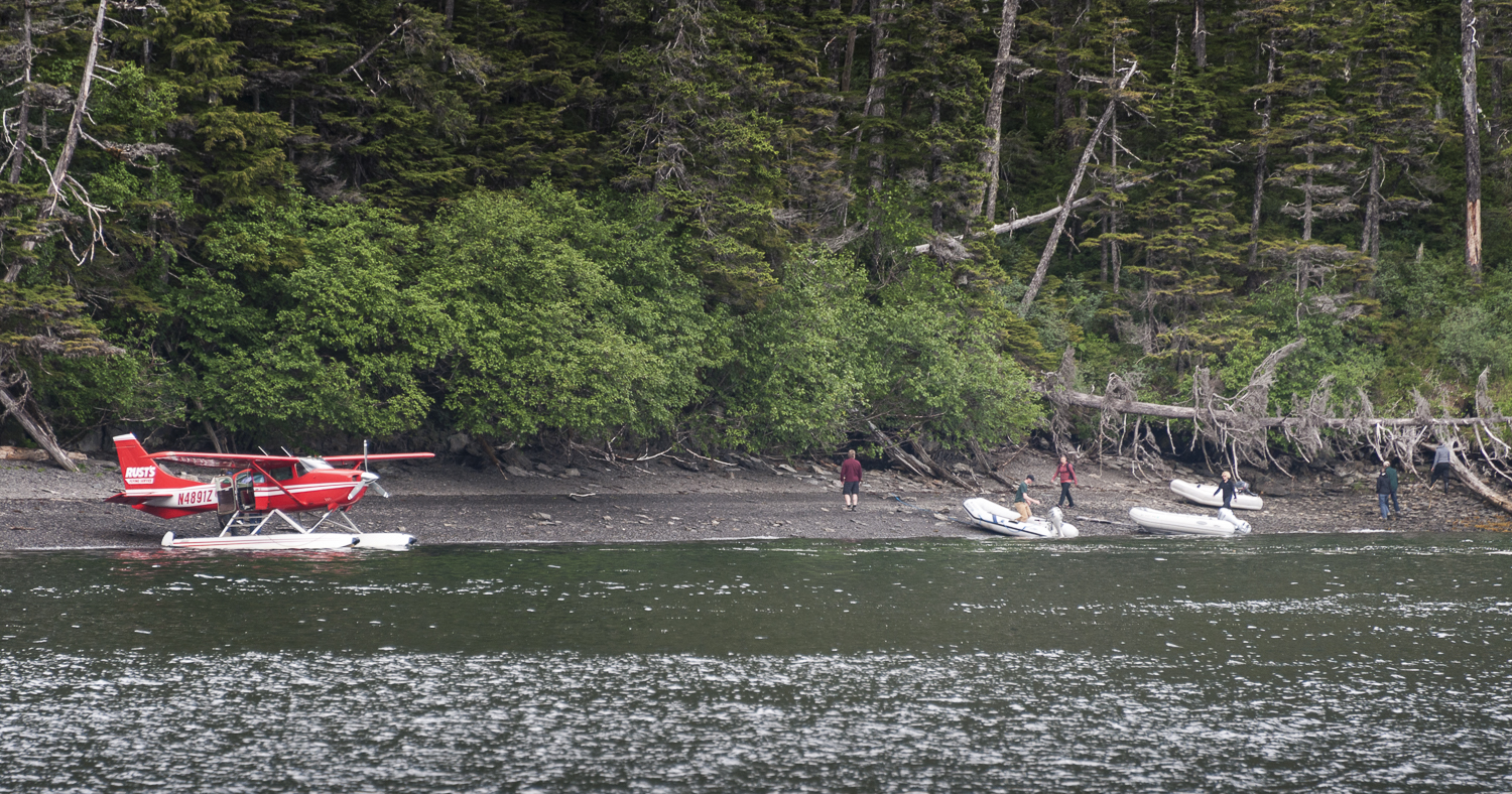 Some explorers arrived by float plane as our explorers form Mother Goose beached their dinghies 
