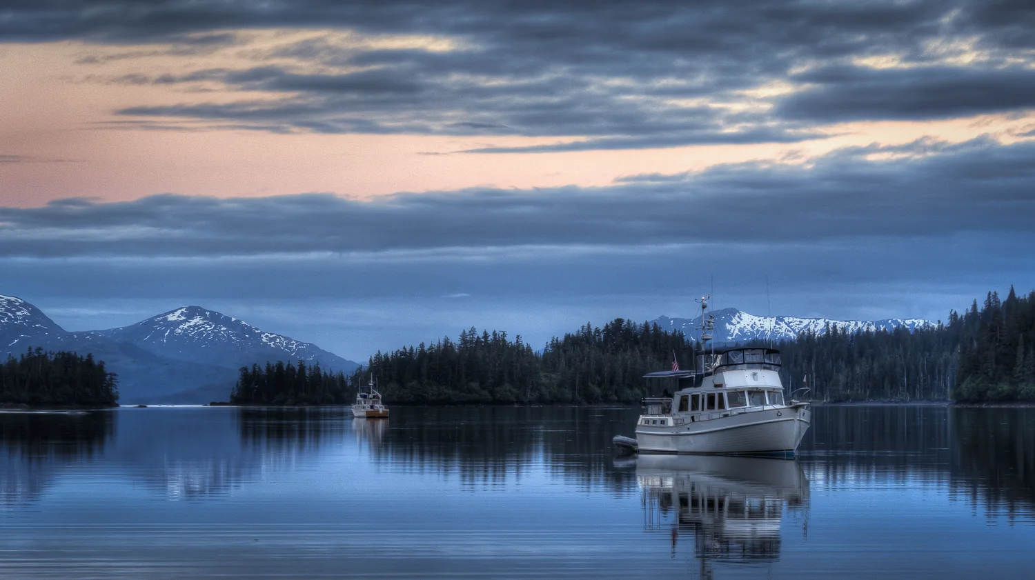 A few minutes before midnight it is still not dark in Hummer Bay