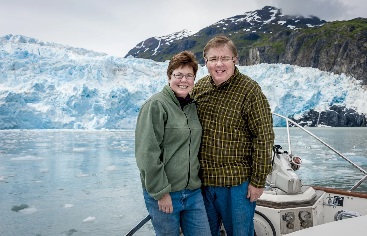 Karen and Bob pose for a "selfie" in front of the Chenega Glacier