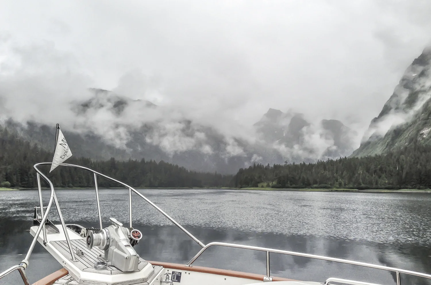 Fog trying to lift in St. Mathews Bay