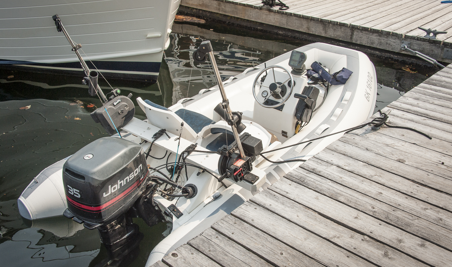 great dinghy tricked out for salmon fishing