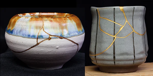 Image Top: Kintsugi - translated to “golden joinery” or “golden repair” is the art of fixing broken pottery with a special lacquer dusted with powdered gold. 