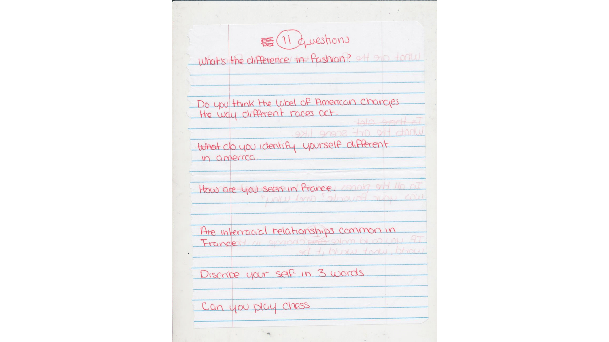  Questionnaire by Quandrell Dumas that sparked the idea for the project 