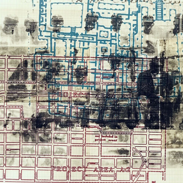  Rodney Ewing,  Invisible Cities  ,2020 Silkscreen on vintage ledger paper 