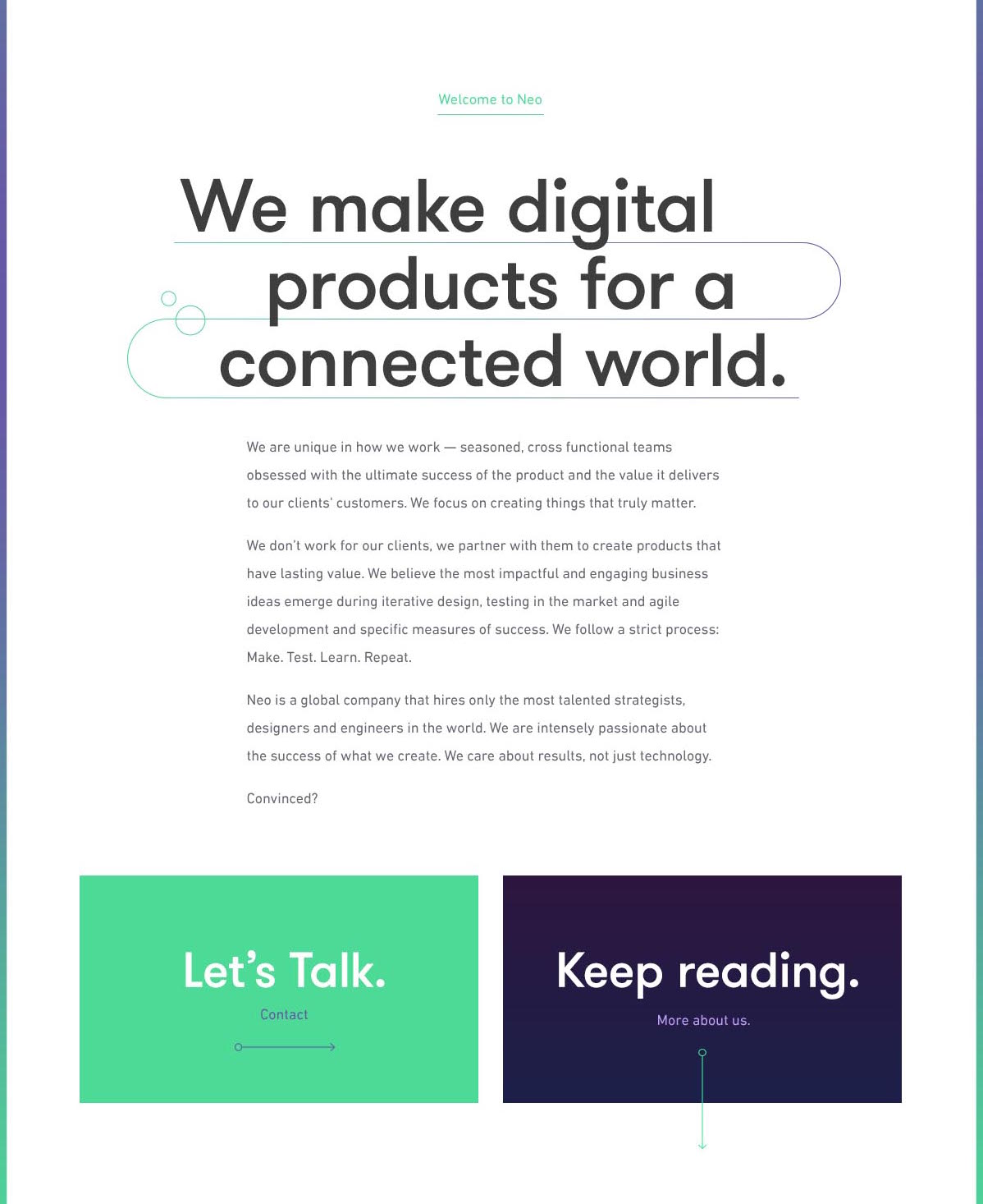 Strong call to actions at the bottom of every content block to encourage an action-oriented reading experience.