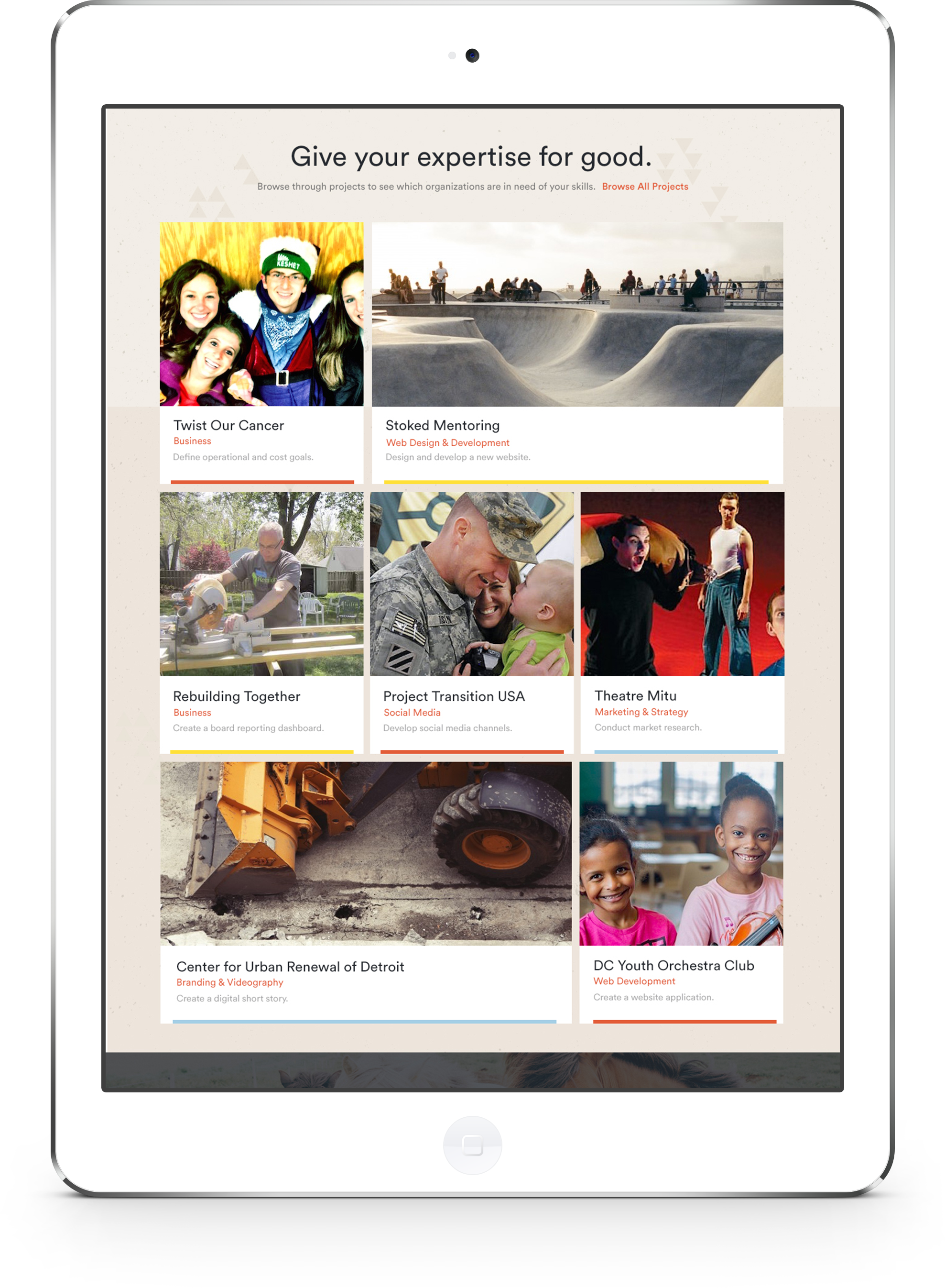 The marketplace for volunteers to pick projects they are passionate about.