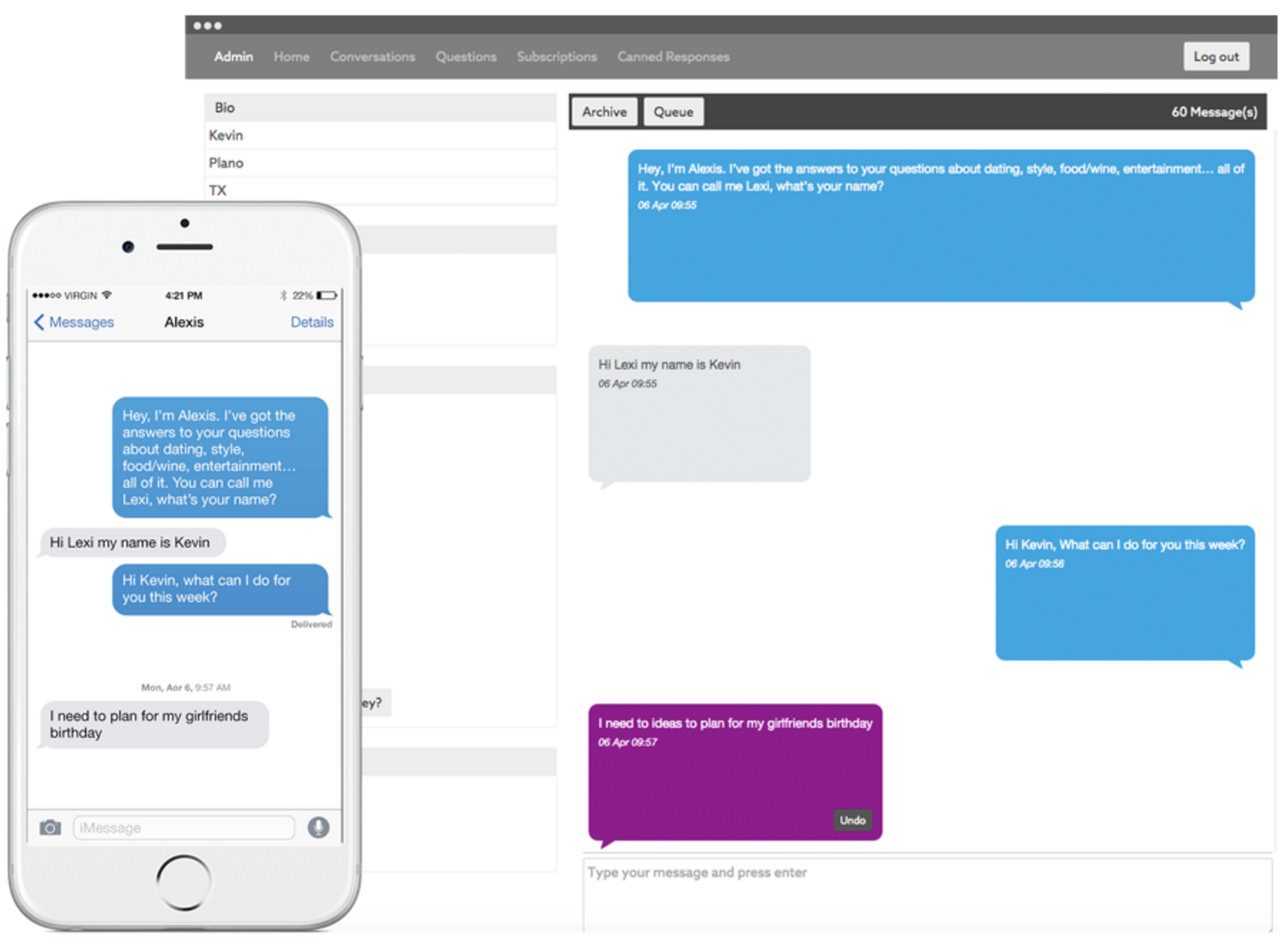The backend of the product that we used to communicate with users. 