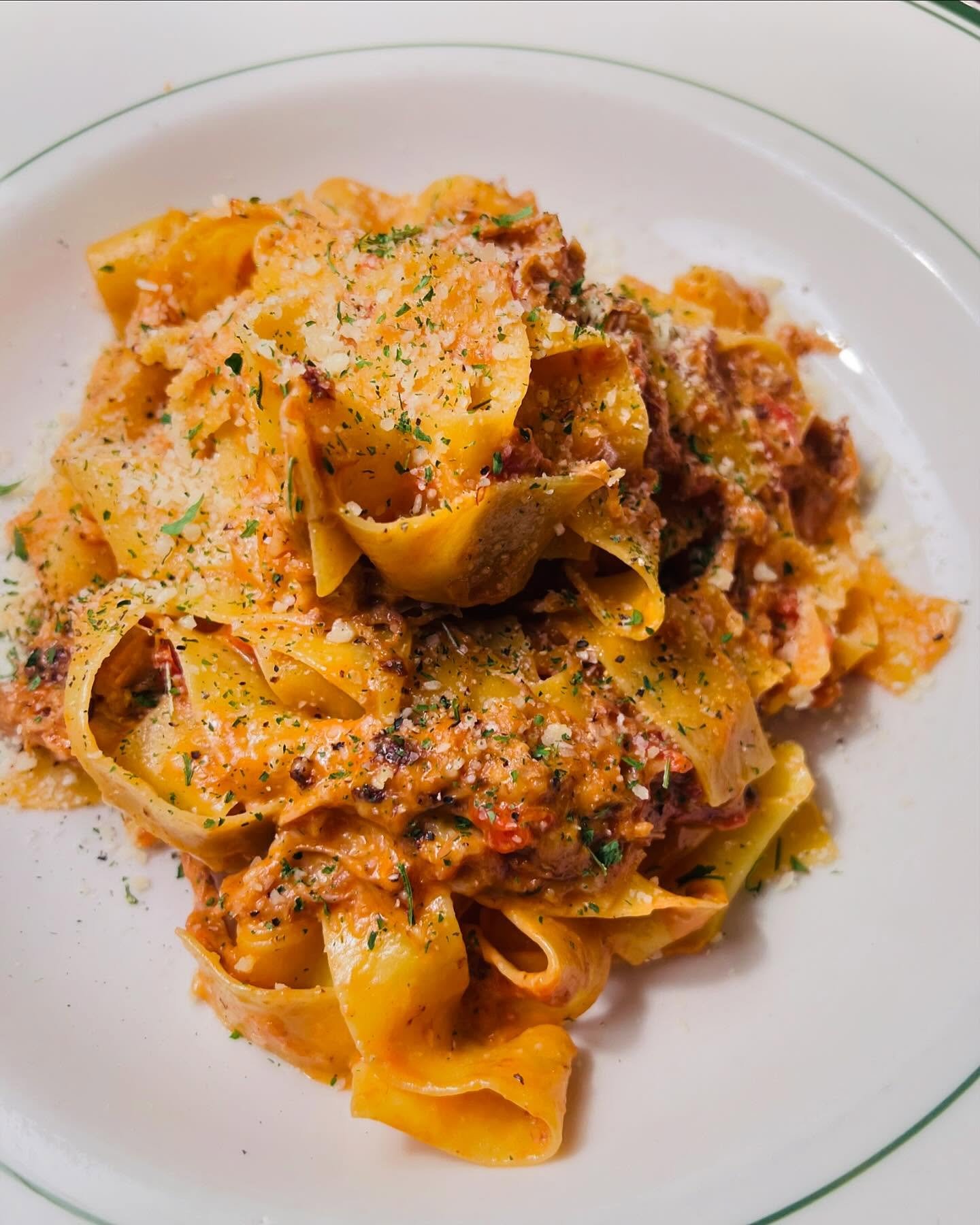 ⭐️ Delicious Feature Alert ⭐️ 

Pork Ragu~Slow roasted Pork Butt, San Marzano Tomato, Cream, Parmesan Tossed with Pappardelle