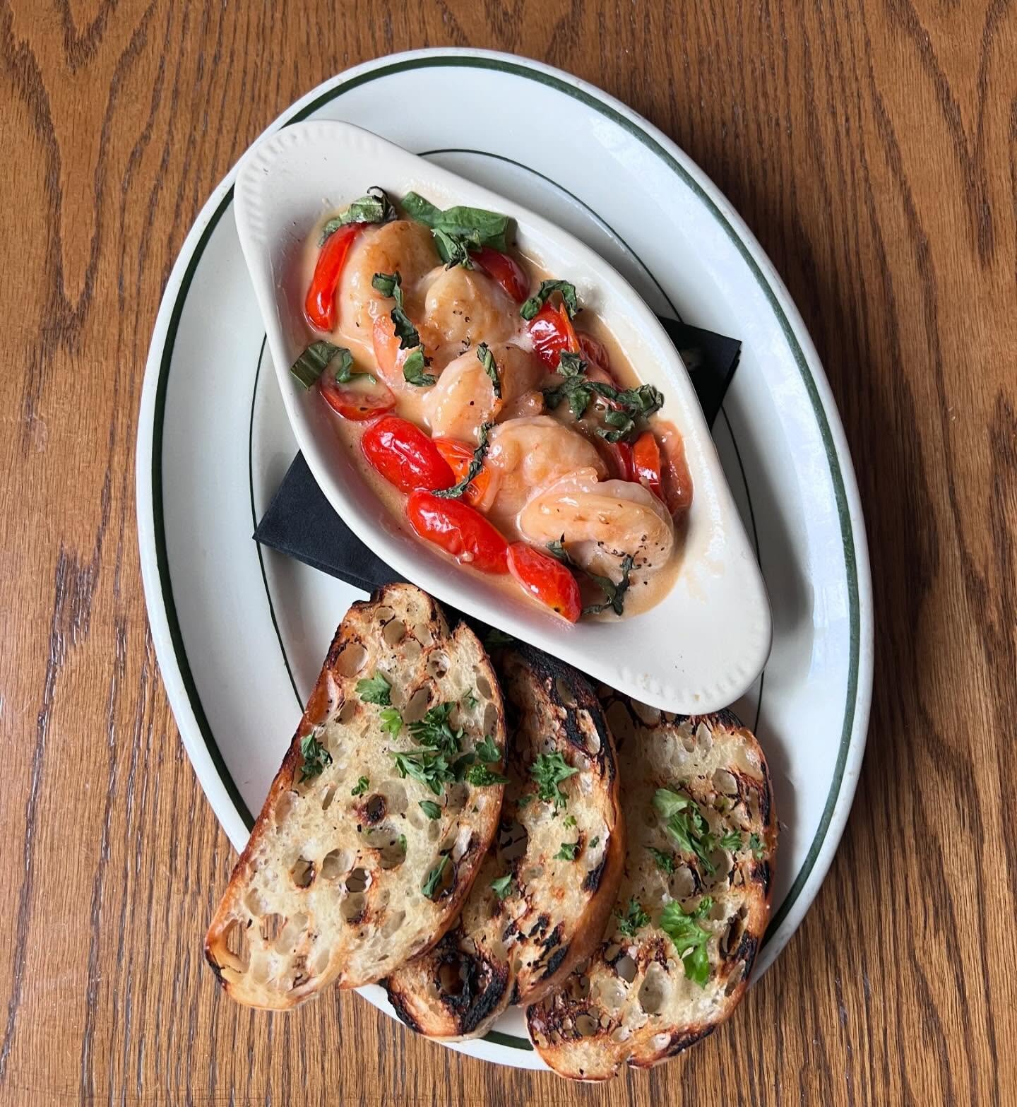 🍤 Shrimp Sambuca 🍤 

Saut&eacute;ed Shrimp with Garlic and Blistered Tomatos Deglazed with Sambuca and Cream Served with Toasted Crostini