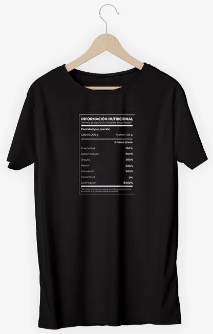 Camiseta Negra Tabla Nutricional