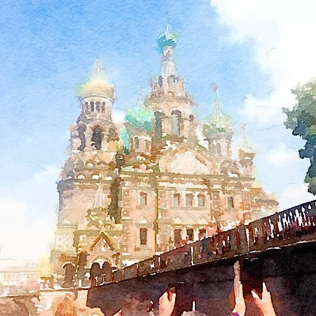 After visiting the Hermitage today my phone was in an artsy mood and made this for me "The Church of the Savior on Spilled Blood with cell phone friends" Painted in #Waterlogue