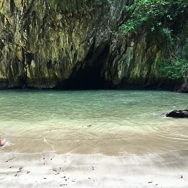 Swam through this cave to get to a secluded beach on the other side surrounded by cliffs. What a great reason to swim a few hundred meters #Thailand #KohMook #vacation #cave #ocean