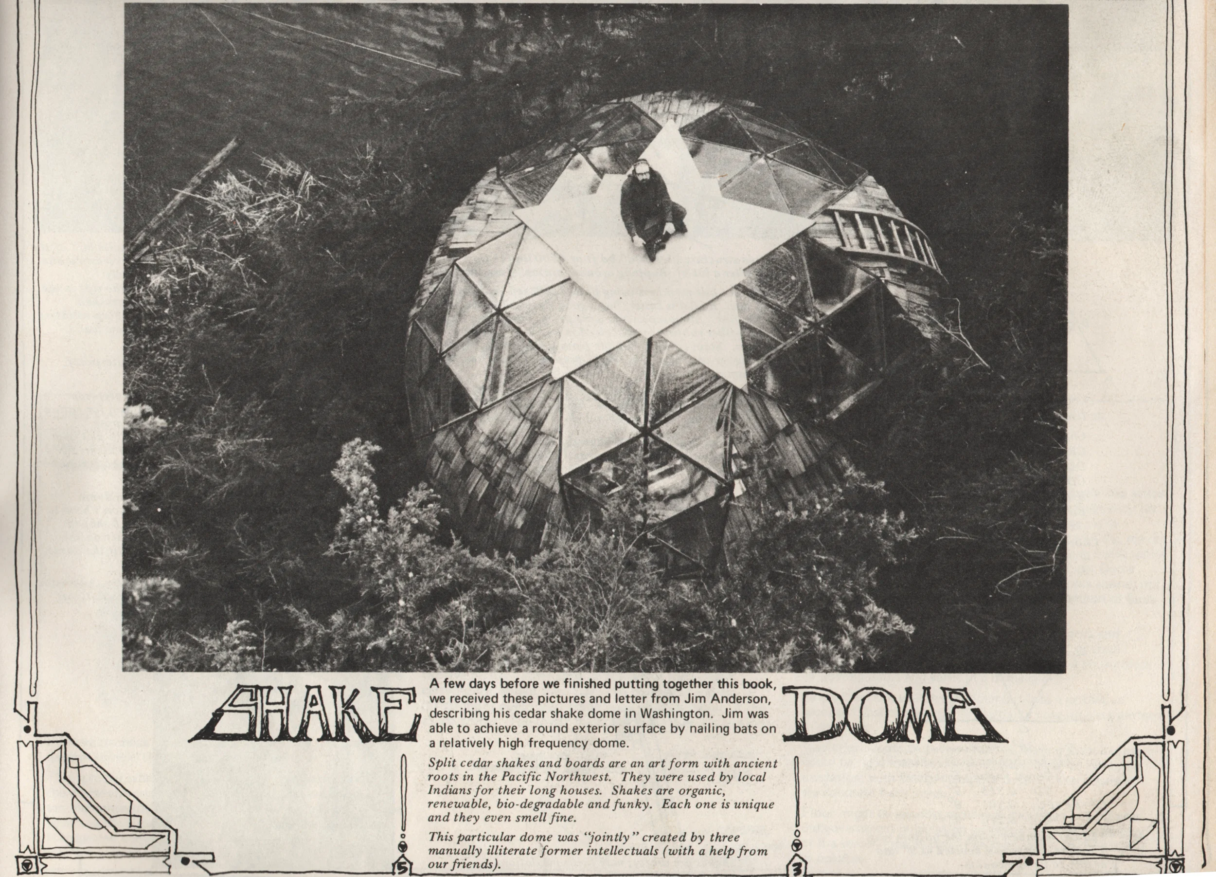 Jim Anderson sitting on top of the Shake Dome c.1971 as it appeared in Domebook 2