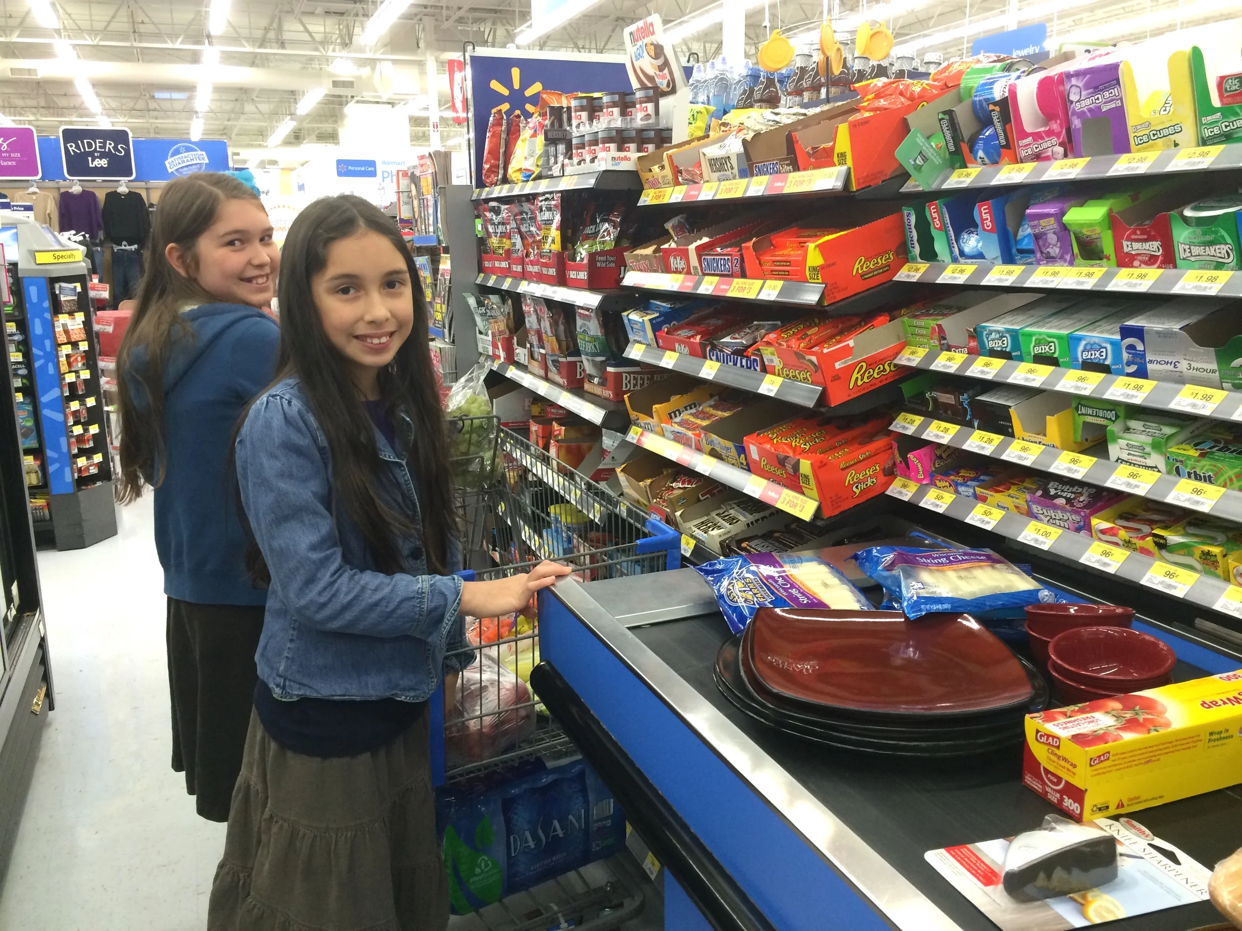 2014 in Bentonville, Arkansas - the girls help me shop for fruit, cheese, and snacks for platters for Ben & Jessa's bridal wedding rooms