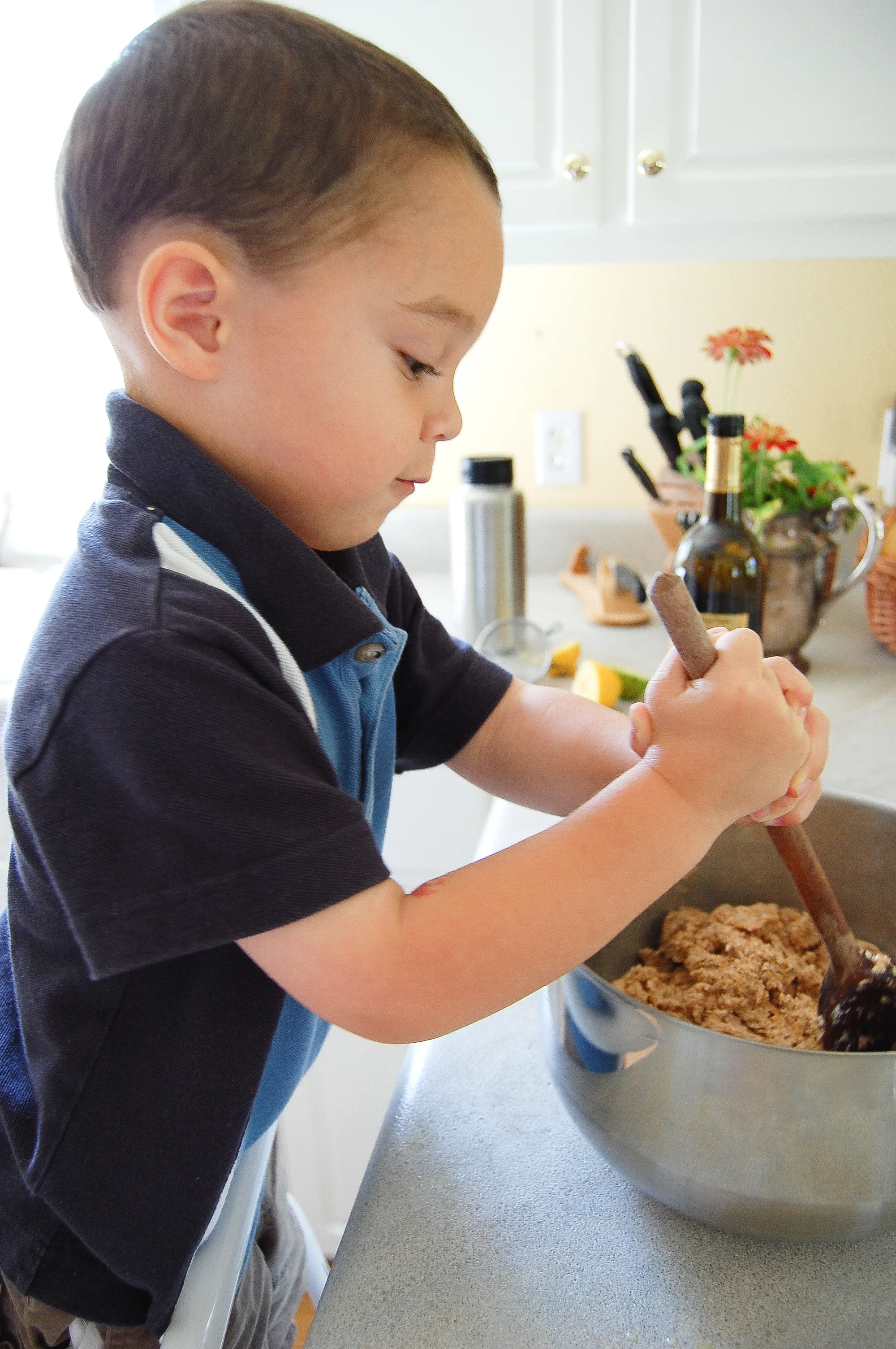 Aug 2010 - Abraham (2 almost 3) helps Mommy make homemade organic dough for all kinds of yummy things to eat