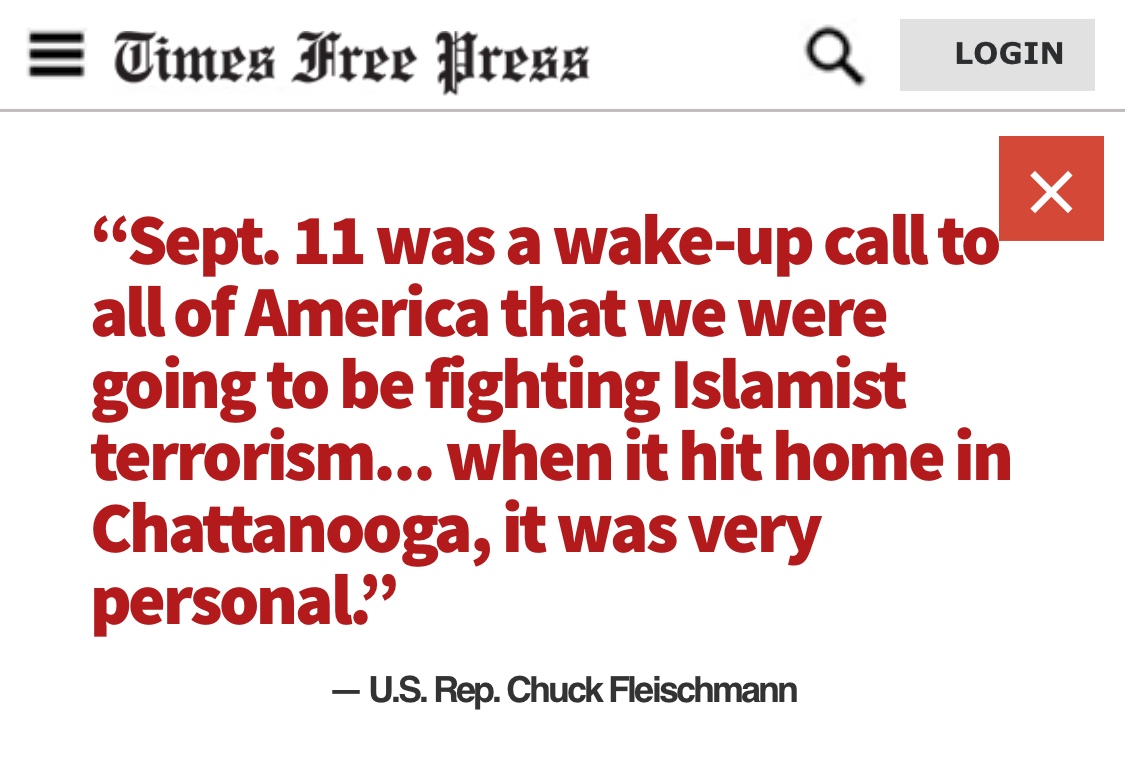 Times Free Press quote from U.S. Representative Chuck Fleischmann about Chattanooga terrorist attack on the reserve center and Navy Operational Support Center (NOSC) in Chattanooga, Tennessee