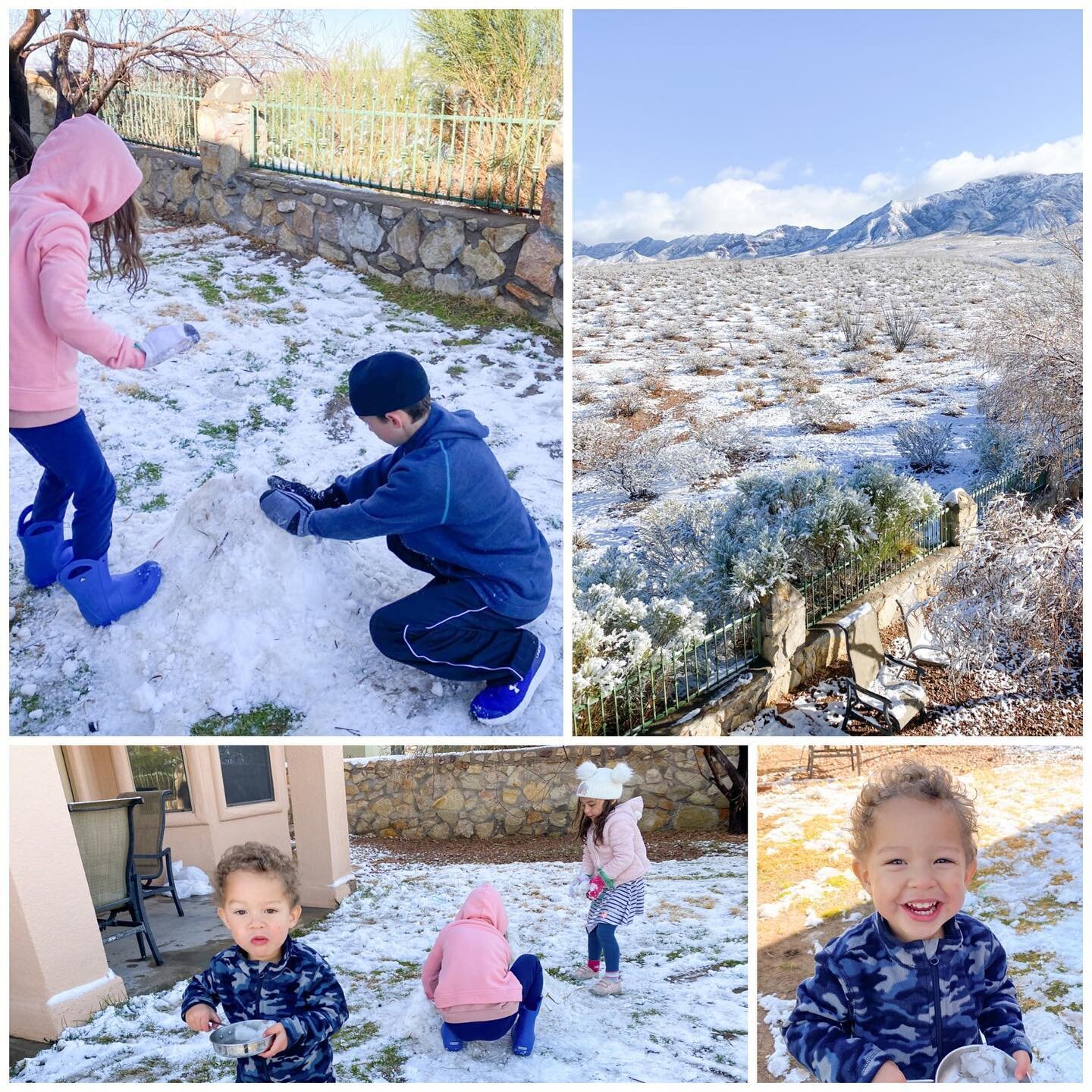 Even if you try to stop them in time, some children end up eating dirt or beach sand. Today it was snow, and he has the smile to prove it. #elpaso #giantsnowtruffles 😂