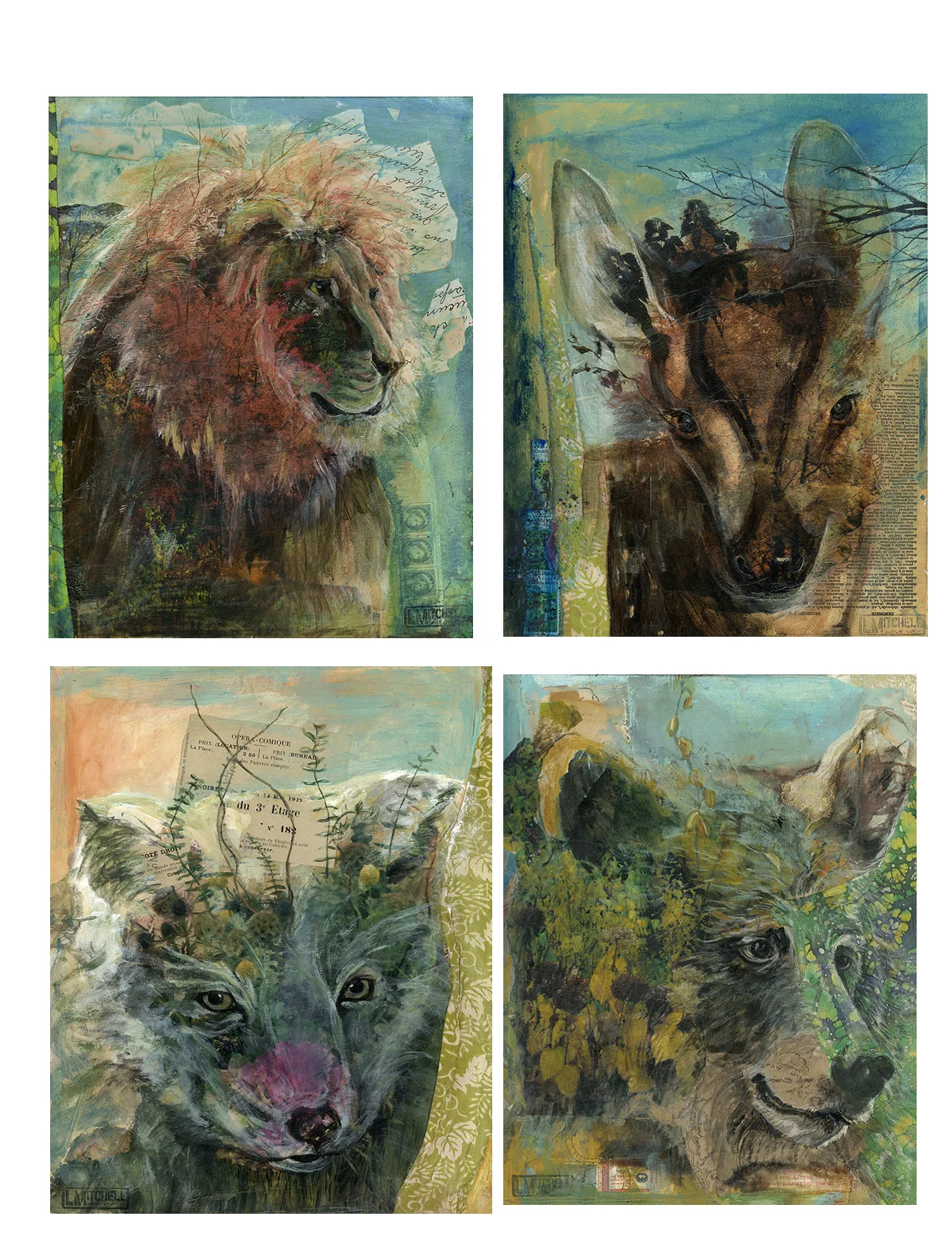 Flauna Series: Clockwise from top left: "Flauna: Trion", 11x14, "Flauna Trawn", 11x14, "Flauna Bear", 11x14, "Flauna Flox", 11x14