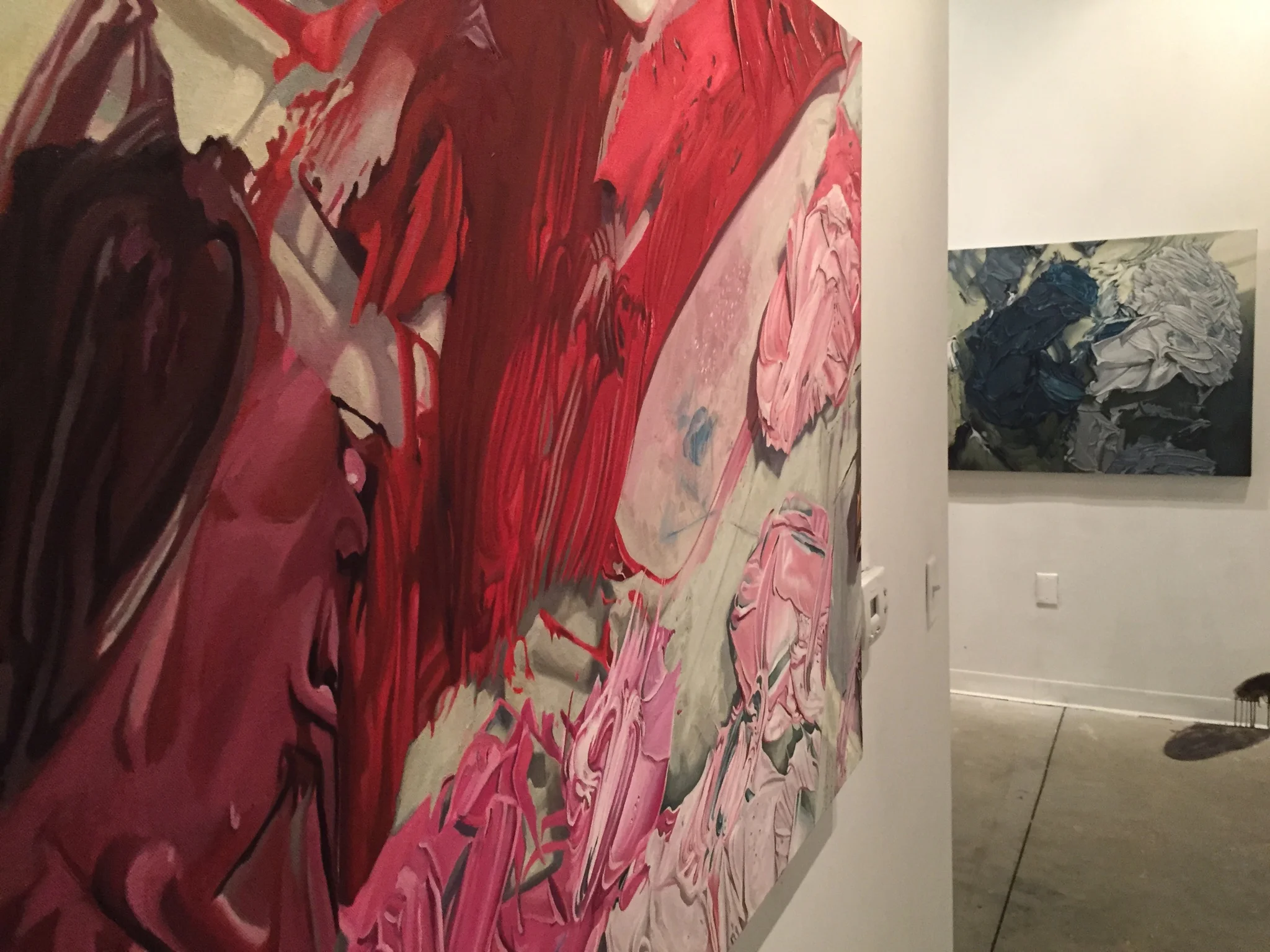 Christi Harris' Red Queen's Garden, Oil on Canvas(left) and I carus and the Aegean Sea, Oil on Canvas