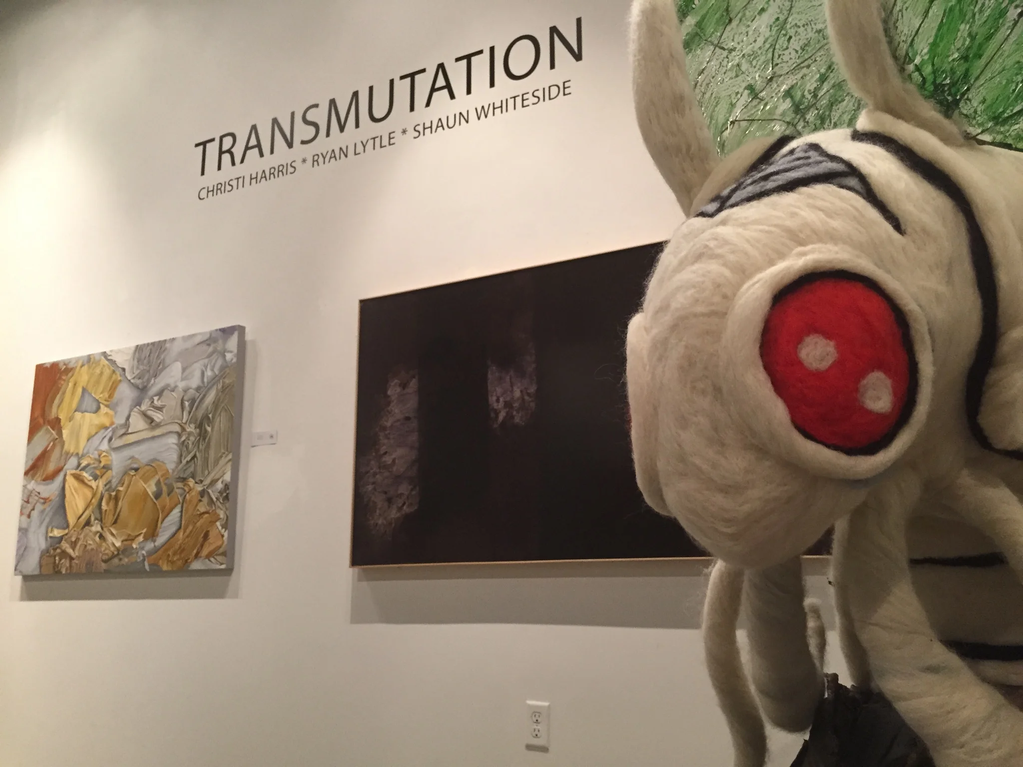 View from left: Christi Harris' Tectonic Shift , Shaun C. Whiteside's Elegy to the US Republic no. 5 and Ryan Lytle's Emergence installation