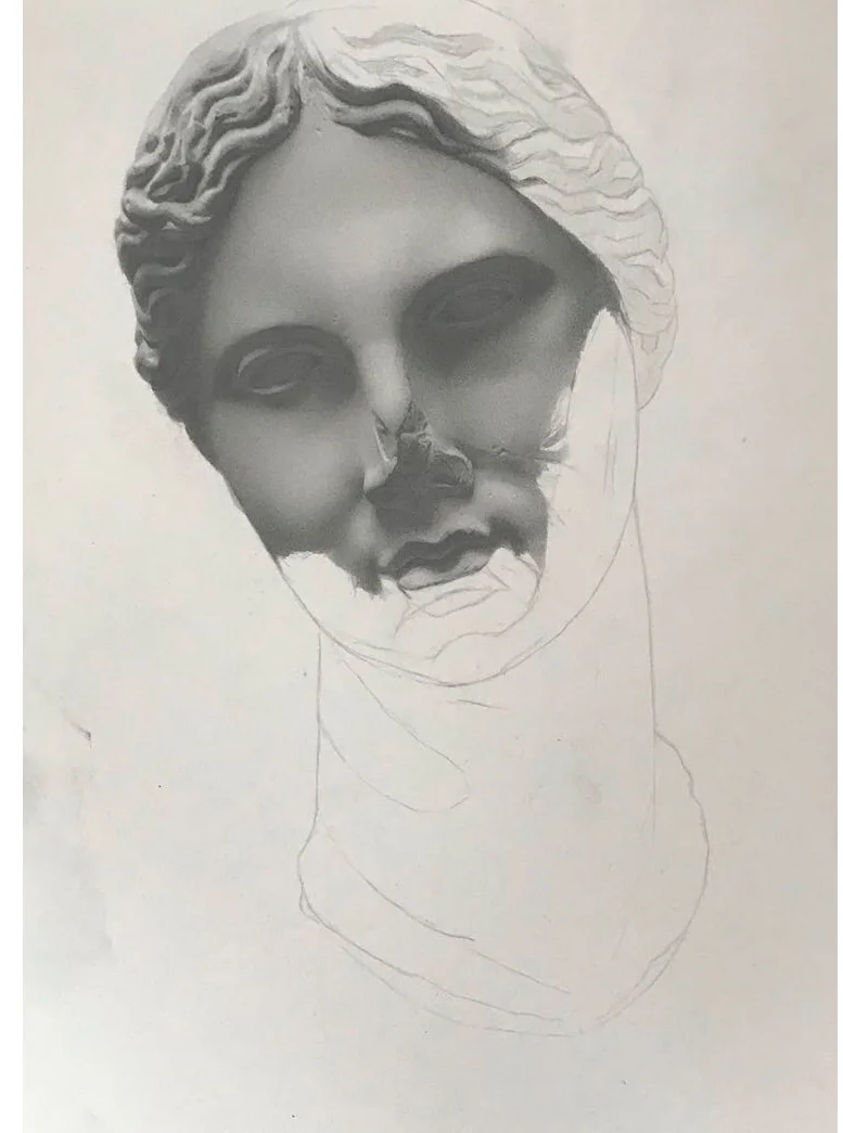Andrew Shears Untitled (Head Cast ) graphite on paper (left) and Braid s graphite on paper dipped in encaustic wax (right)