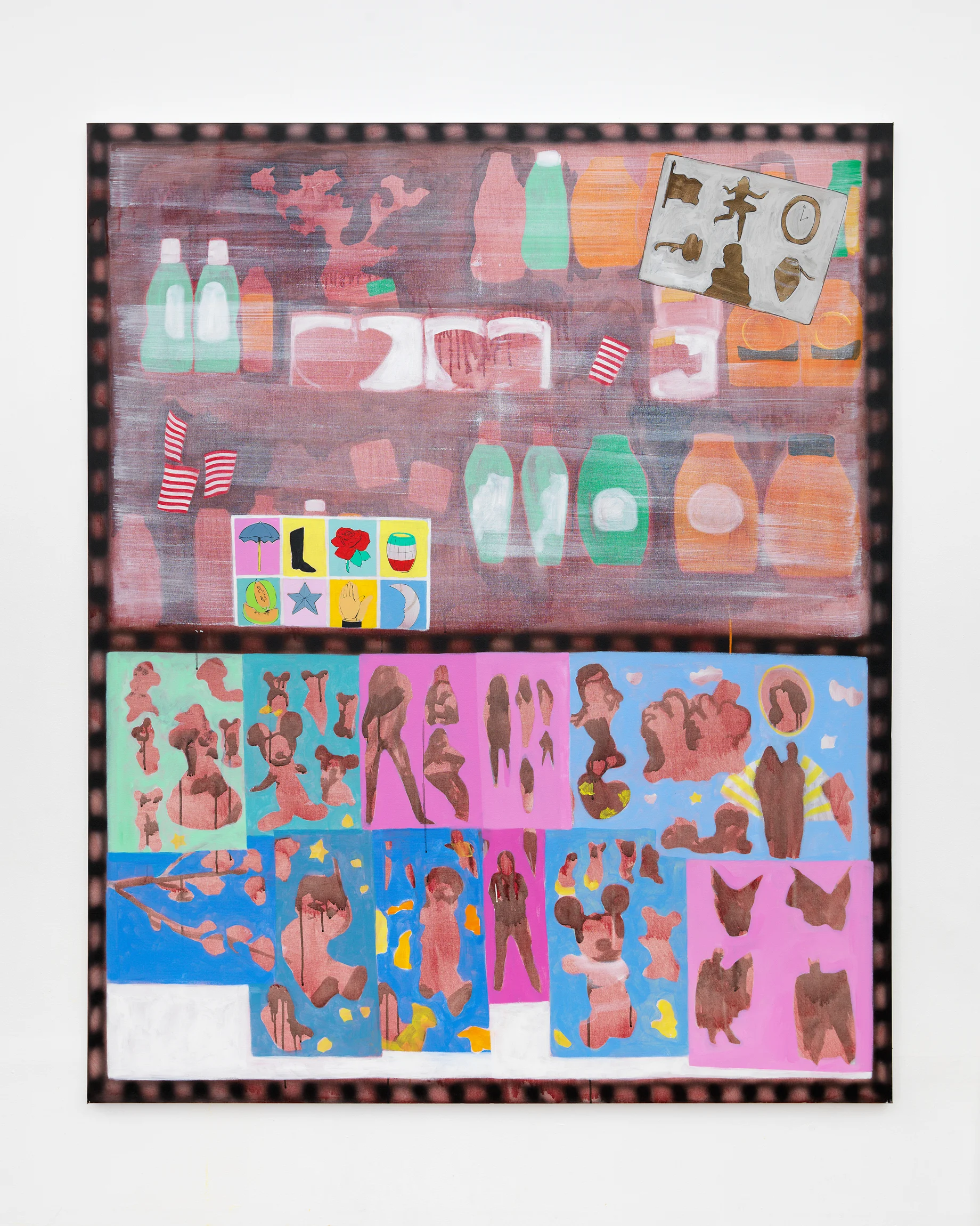 Nicole Mouriño Charada, Loteria and Stickers ink, acrylic and oil on canvas