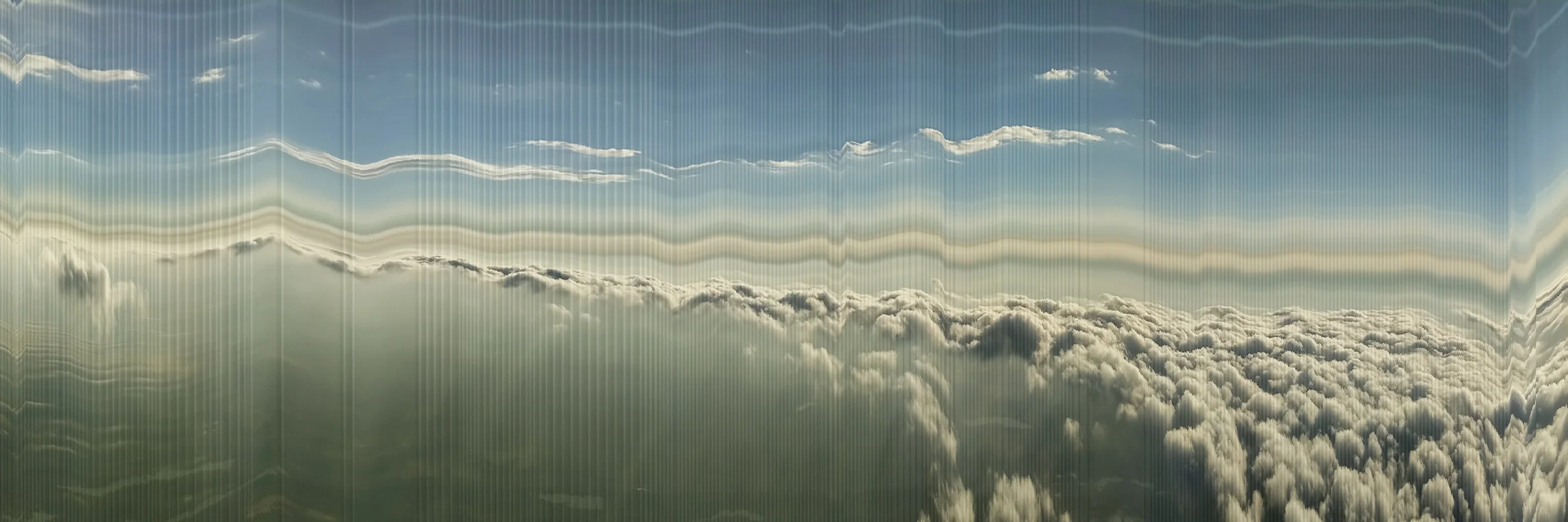 Alan Skees, American Glitch: Neo Regionalism - Airplane - PHL to ROC - 02 , 12h x 36w inches, 2019, digital slit-scan ink jet print