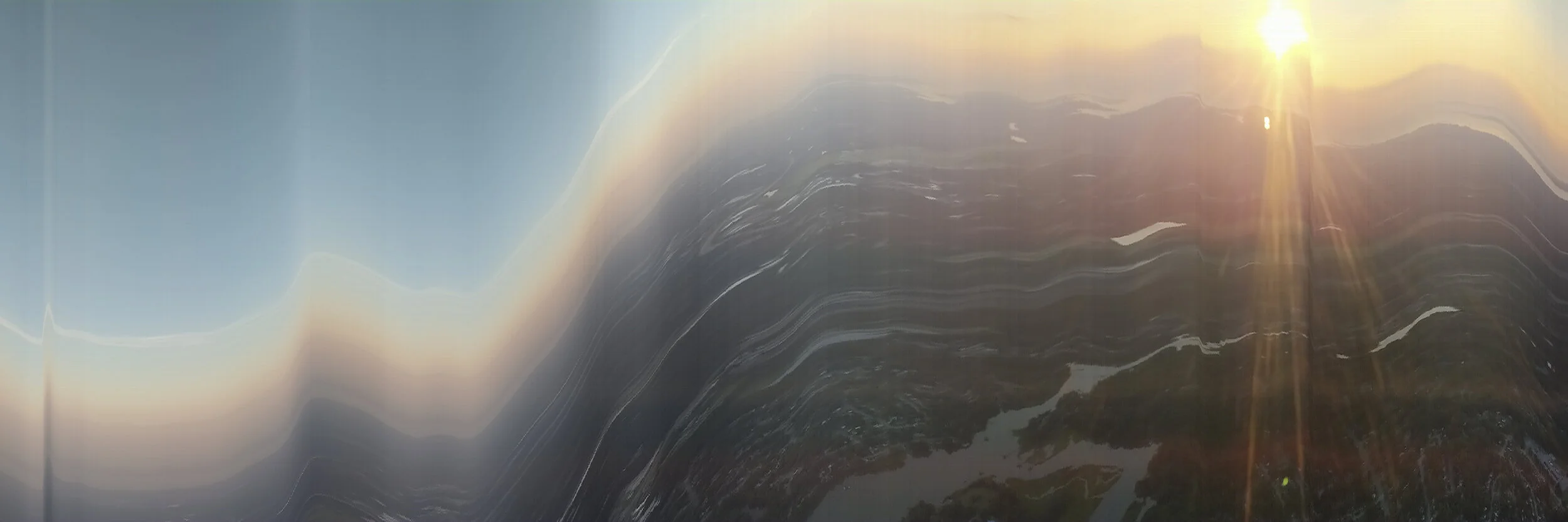Alan Skees, American Glitch: Neo Regionalism - Airplane - PHF to PHL - 01 , 12h x 36w inches, 2019, digital slit-scan ink jet print
