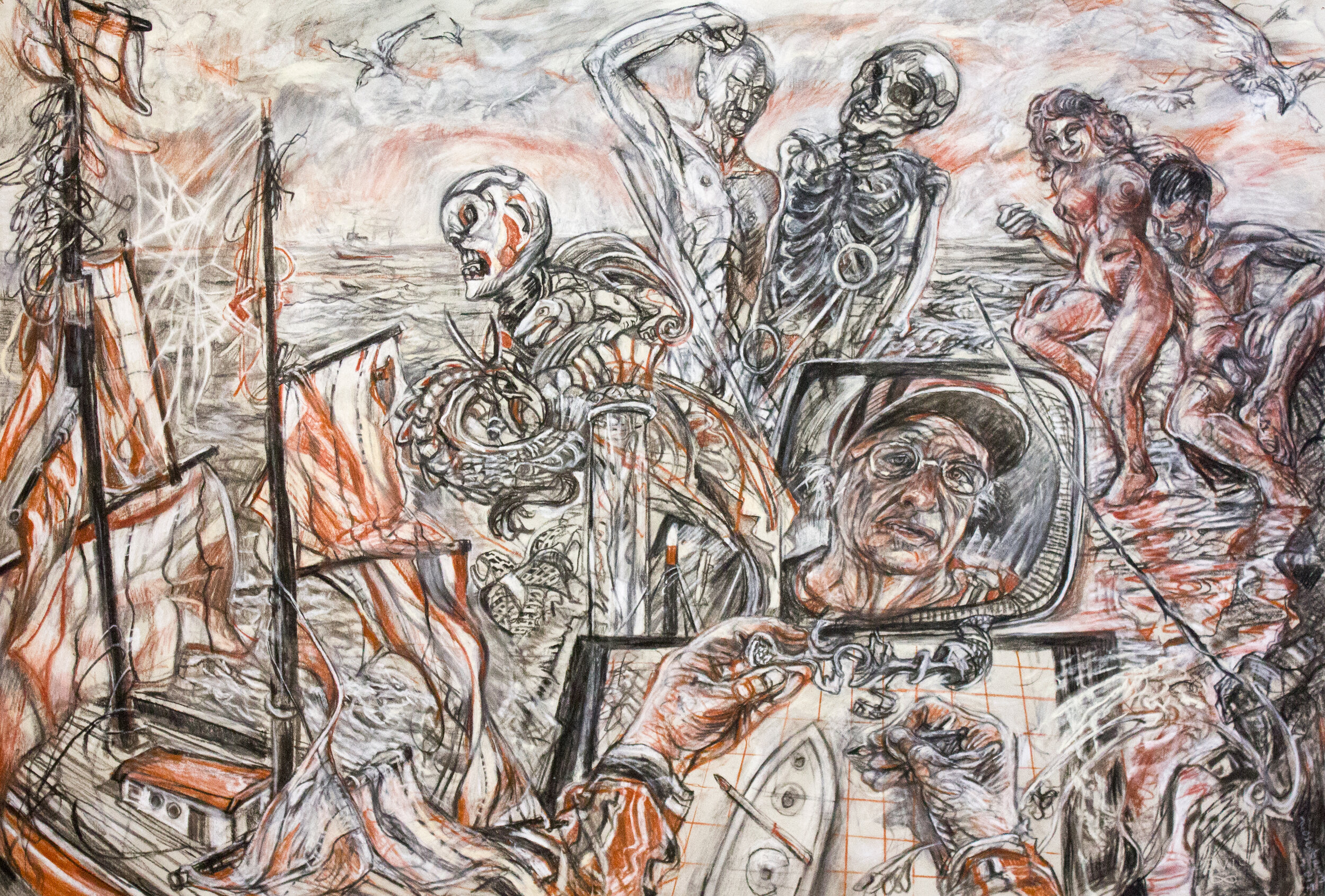 Art Rosenbaum , The Studio and the Sea II , 2015, Charcoal and conte, 30 × 44 in,  VIEW