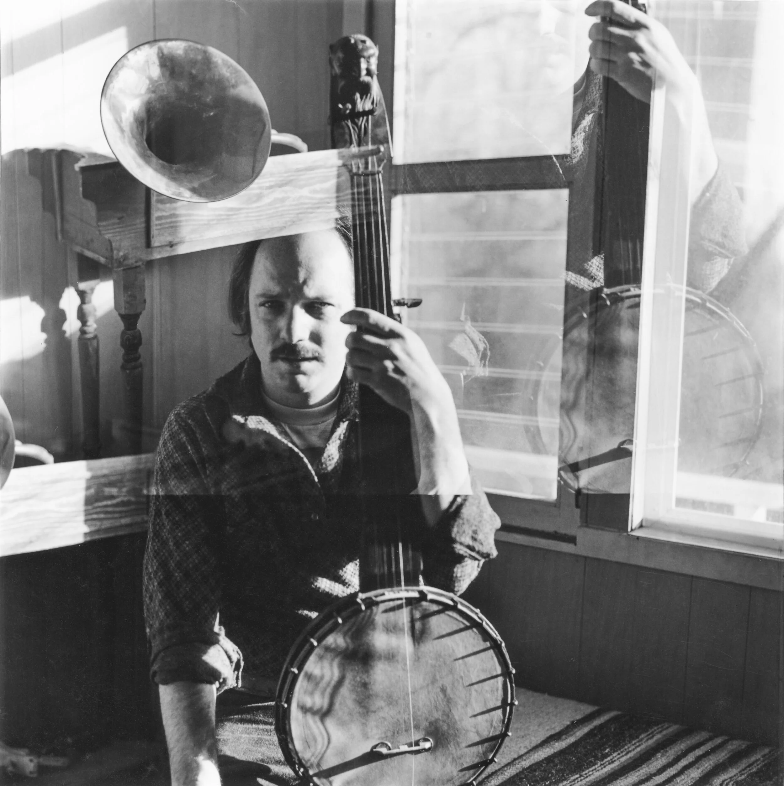 Margo Newmark Rosenbaum , Art with Devil's Head Banjo, Iowa City , 1974-Printed 2021, Archival inkjet, 8 × 8 in, Editions 1-20 of 20 + 2AP